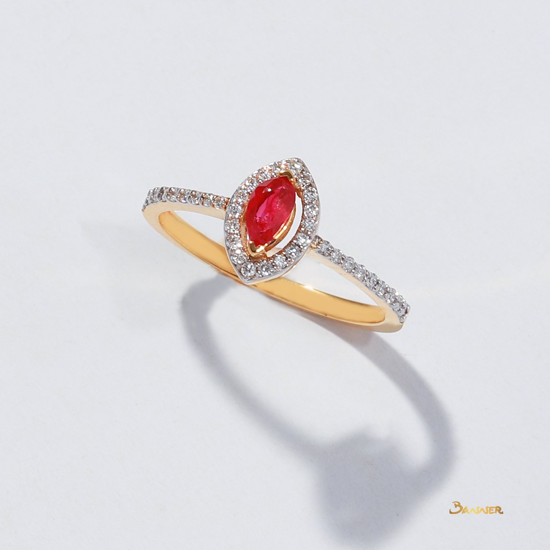 Marquise Ruby and Diamond Halo Ring