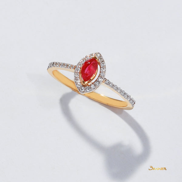 Marquise Ruby and Diamond Halo Ring