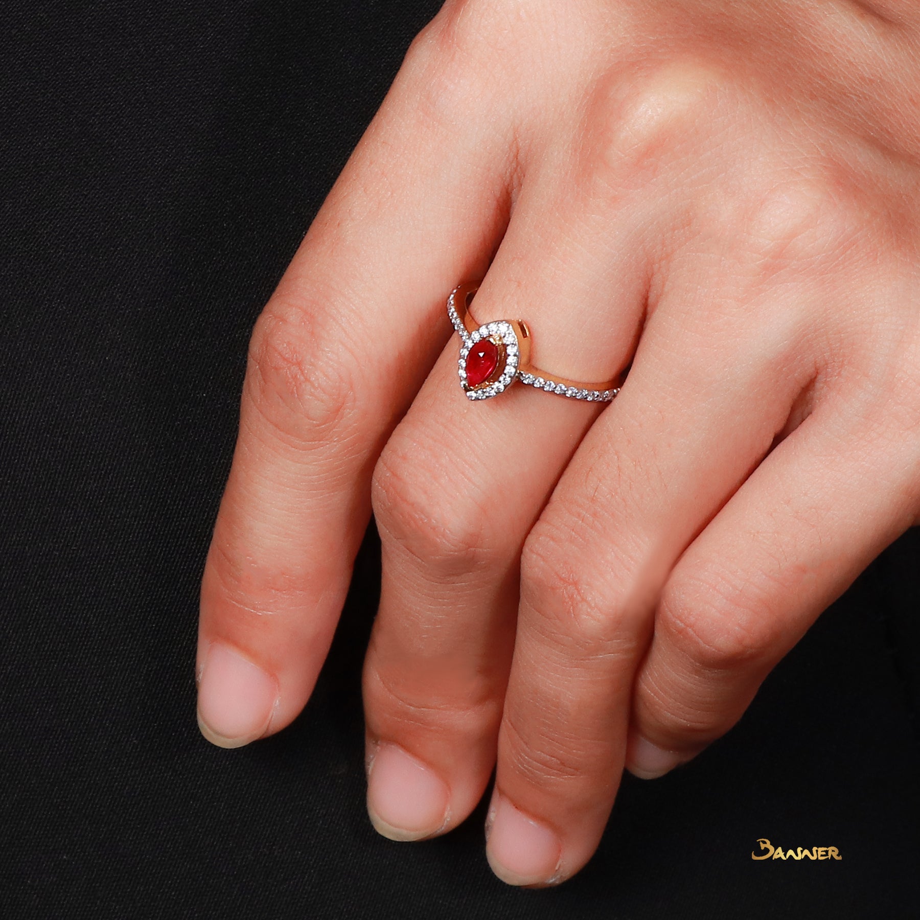 Marquise Ruby and Diamond Halo Ring