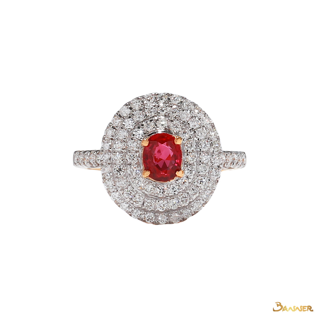 Ruby and Diamond Triple Halo Ring