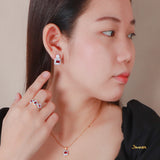 Emerald-cut Ruby and Diamond Halo Earrings