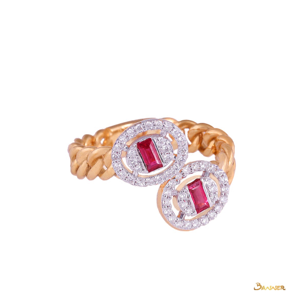 Baguette Ruby and Diamond  Double Halo Ring