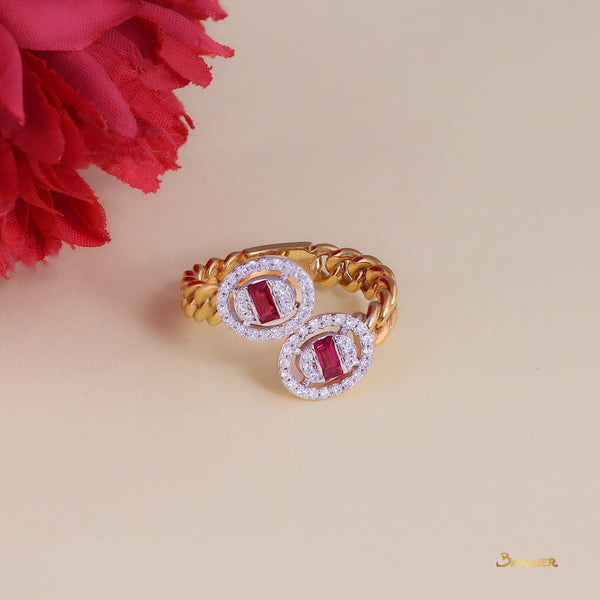 Baguette Ruby and Diamond  Double Halo Ring