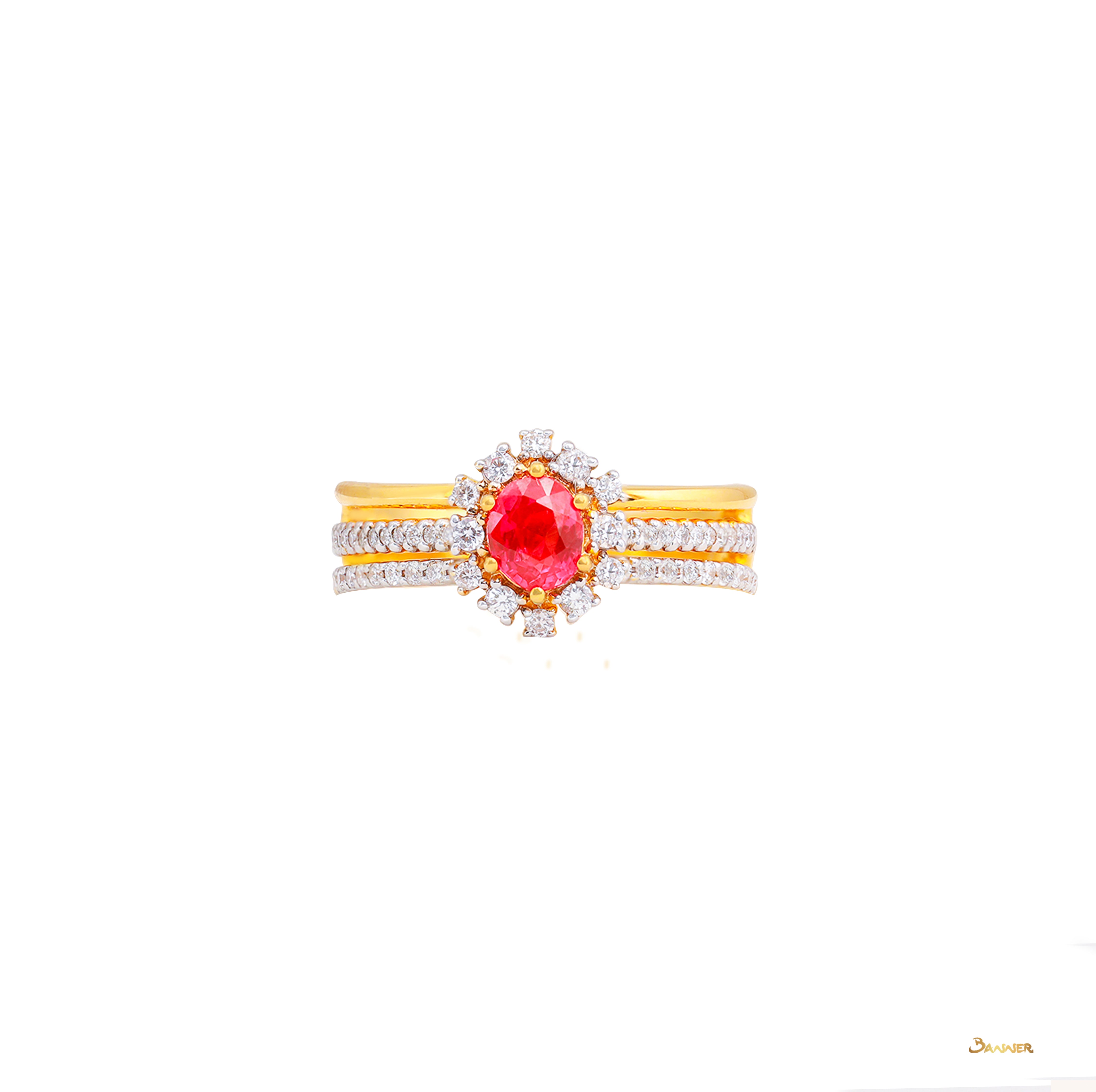 Ruby and Diamond Halo Ring