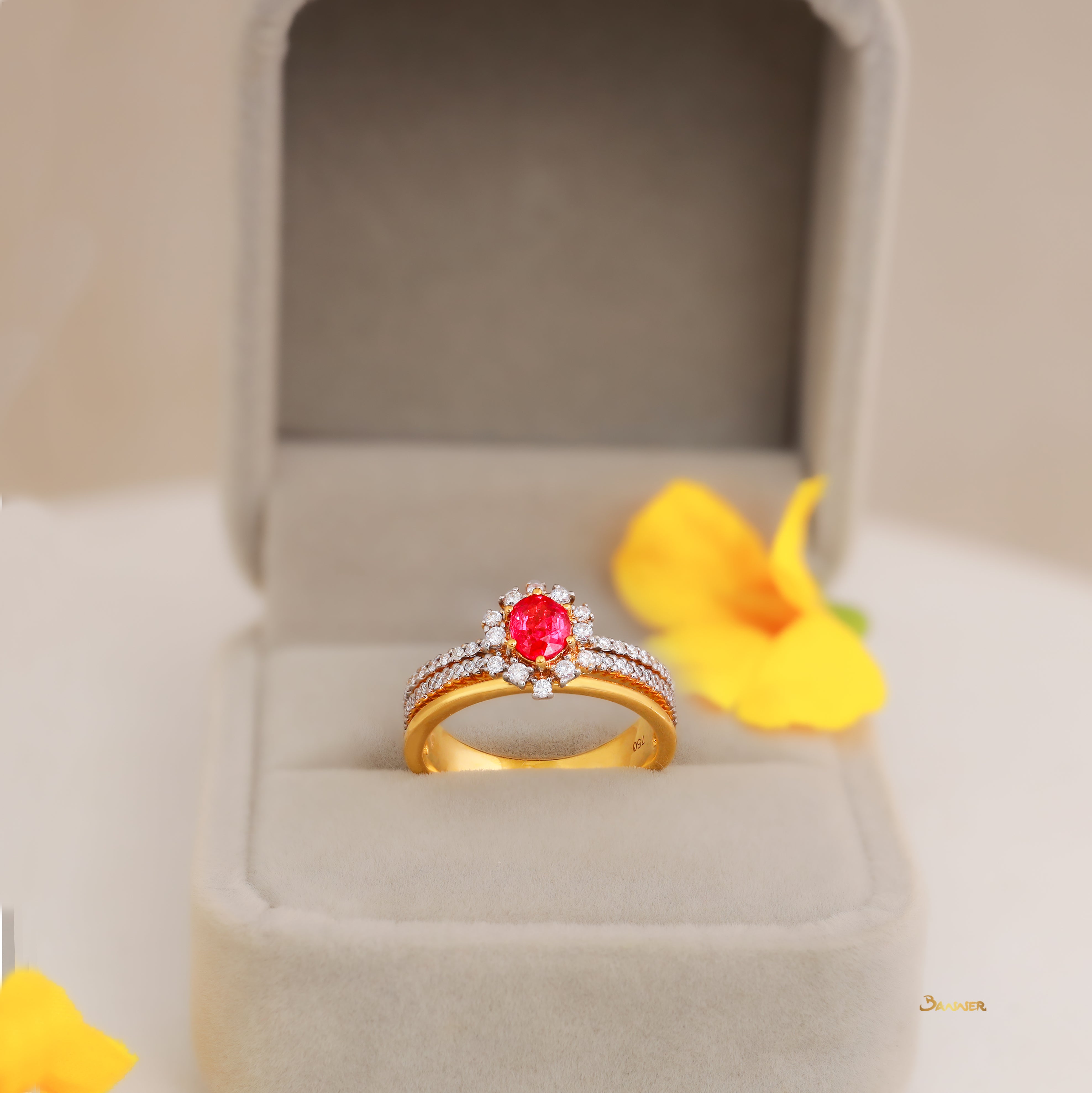 Ruby and Diamond Halo Ring