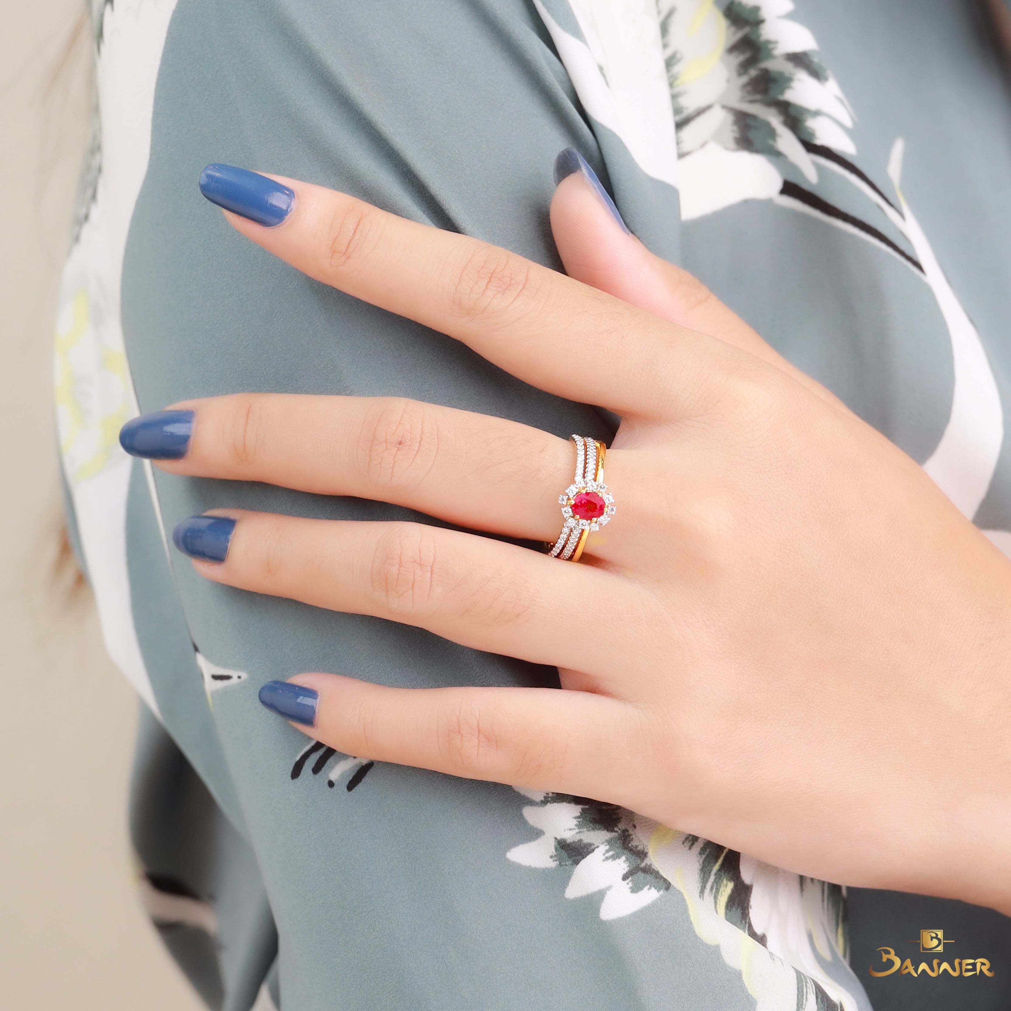 Ruby and Diamond Halo Ring