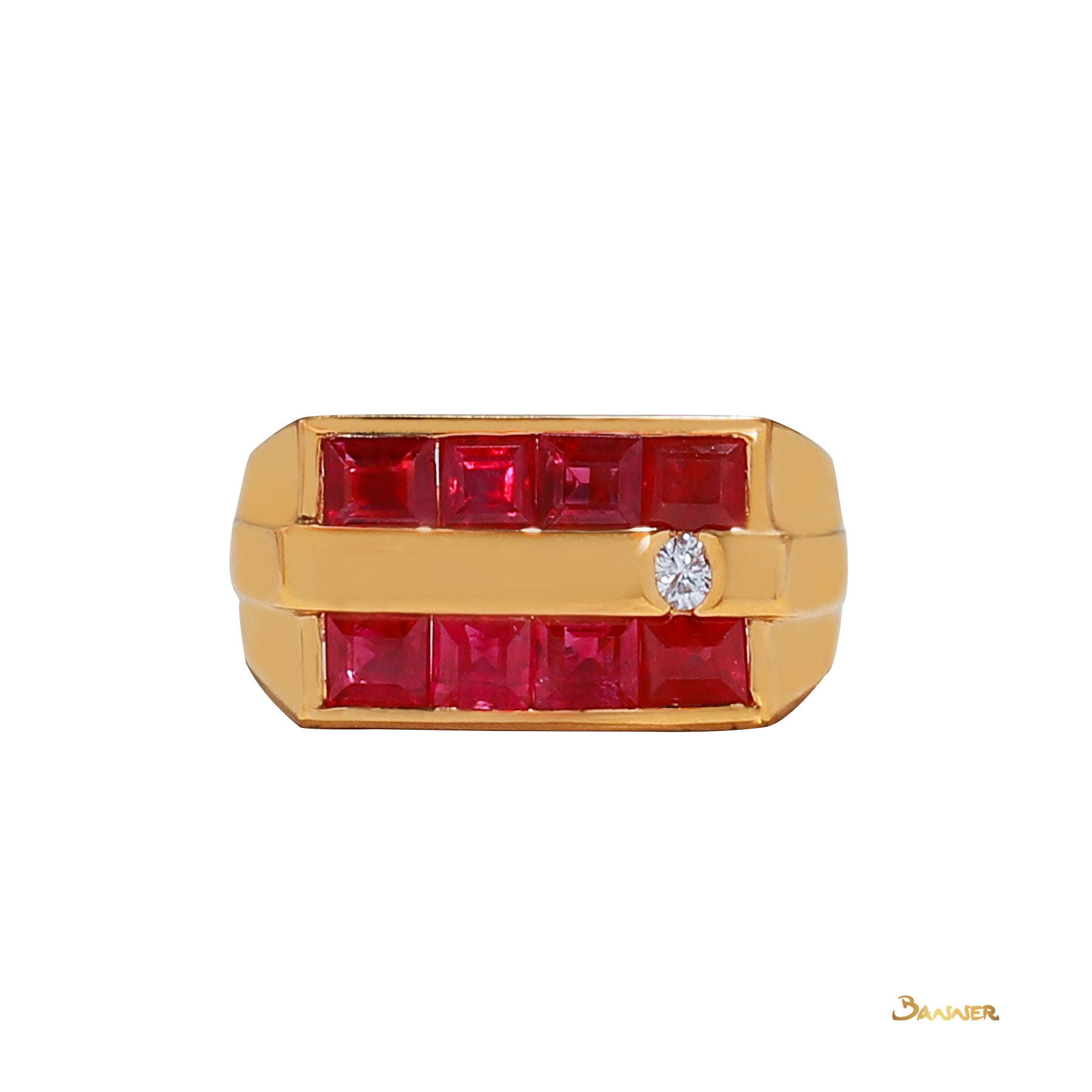 Emerald-cut Ruby and Diamond Men's Ring