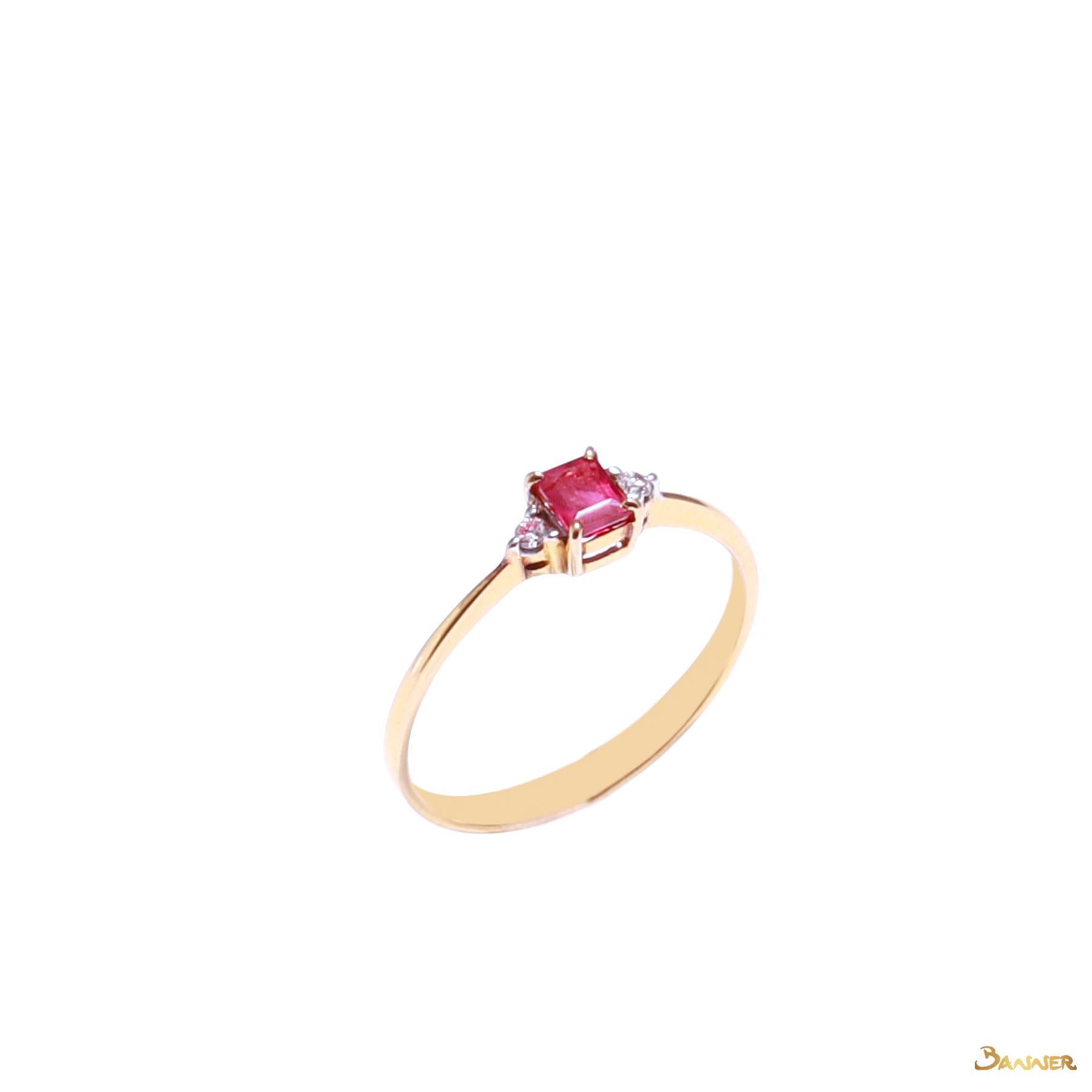 Emerald-cut Ruby and Diamond Petite Ring