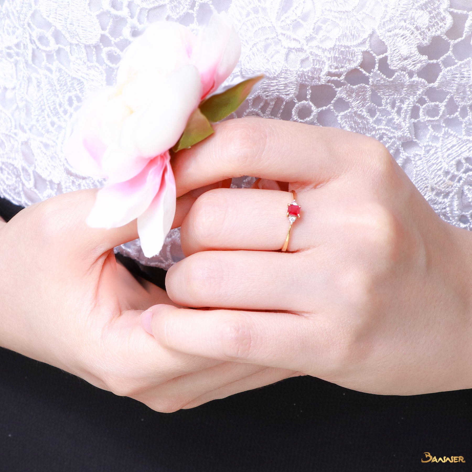 Emerald-cut Ruby and Diamond Petite Ring