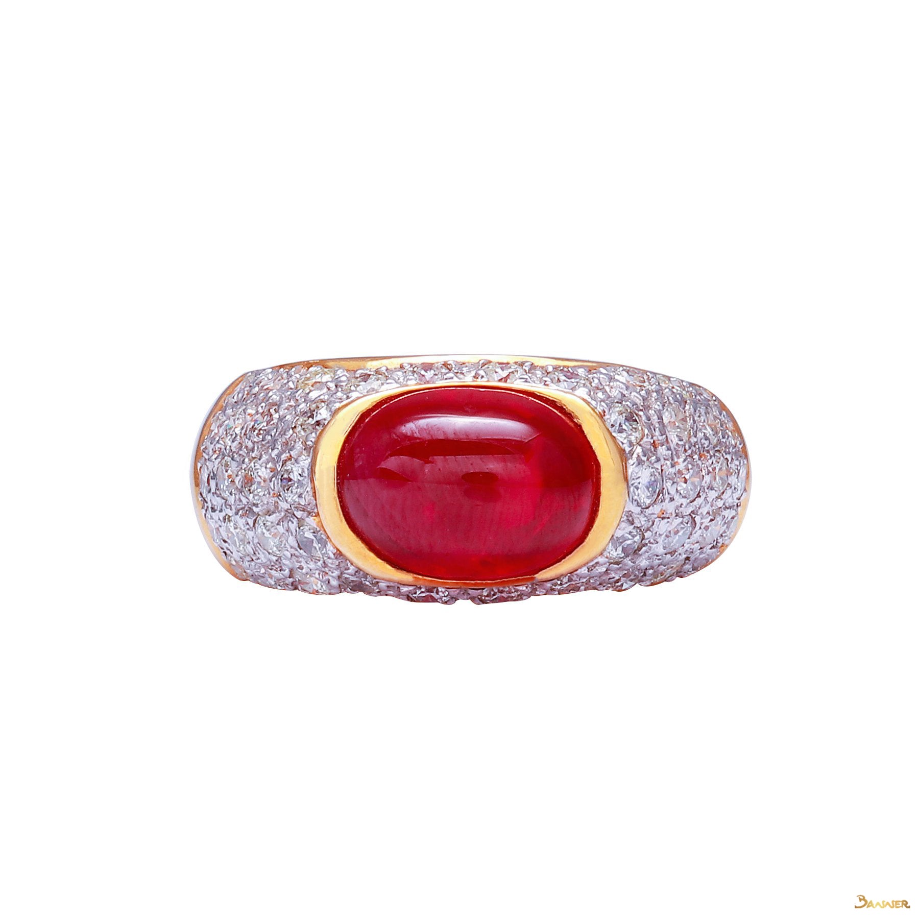 Natural Ruby Cabochon and Diamond Ring