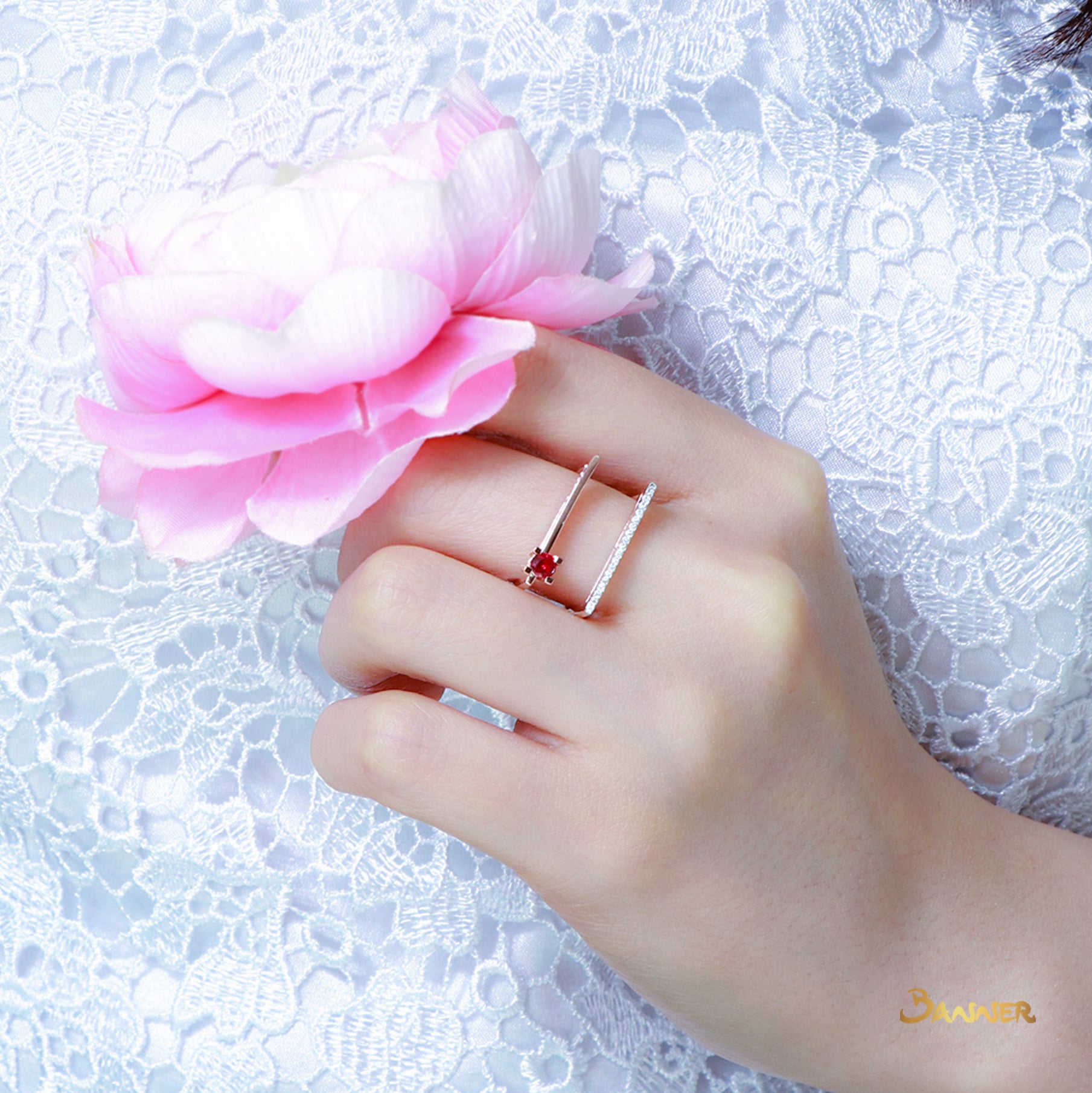 Ruby and Diamond Violin Ring