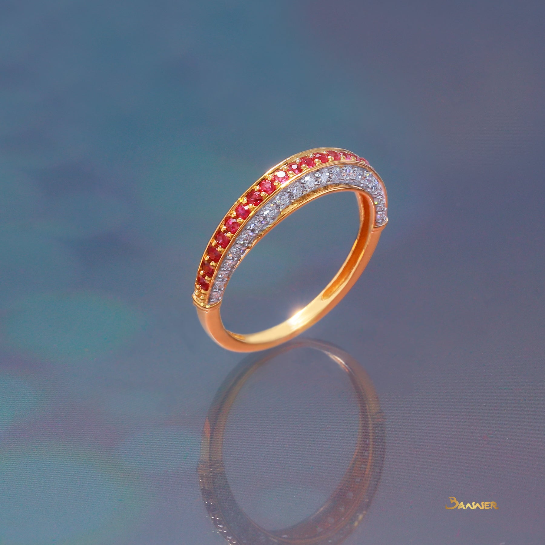 Ruby and Diamond 2-row Ring