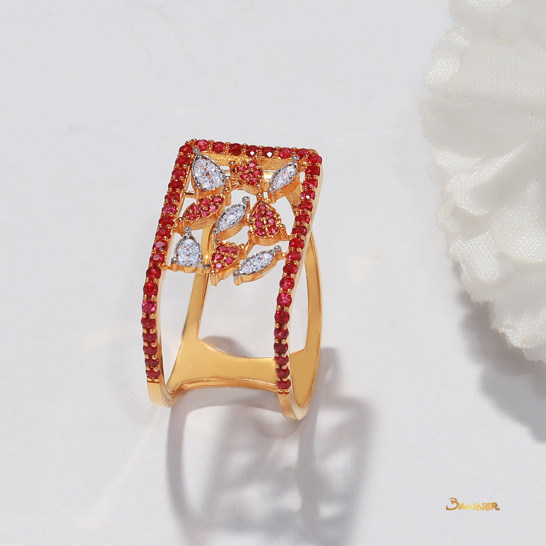 Ruby and Diamond Square Shape  Ring