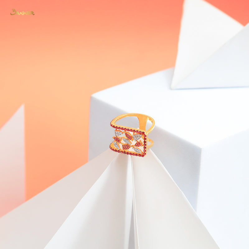 Ruby and Diamond Square Shape  Ring