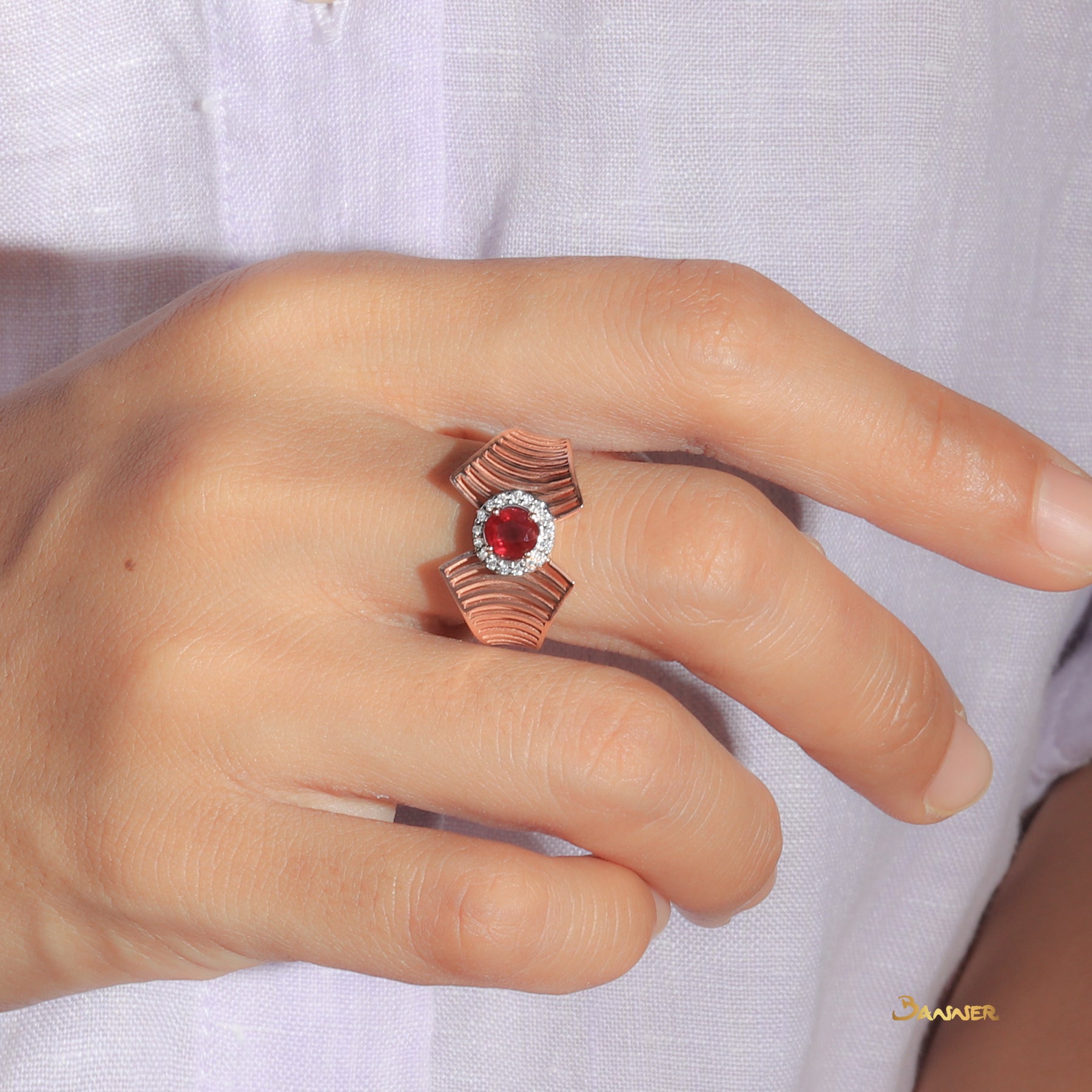 Ruby and Diamond Curl Ring