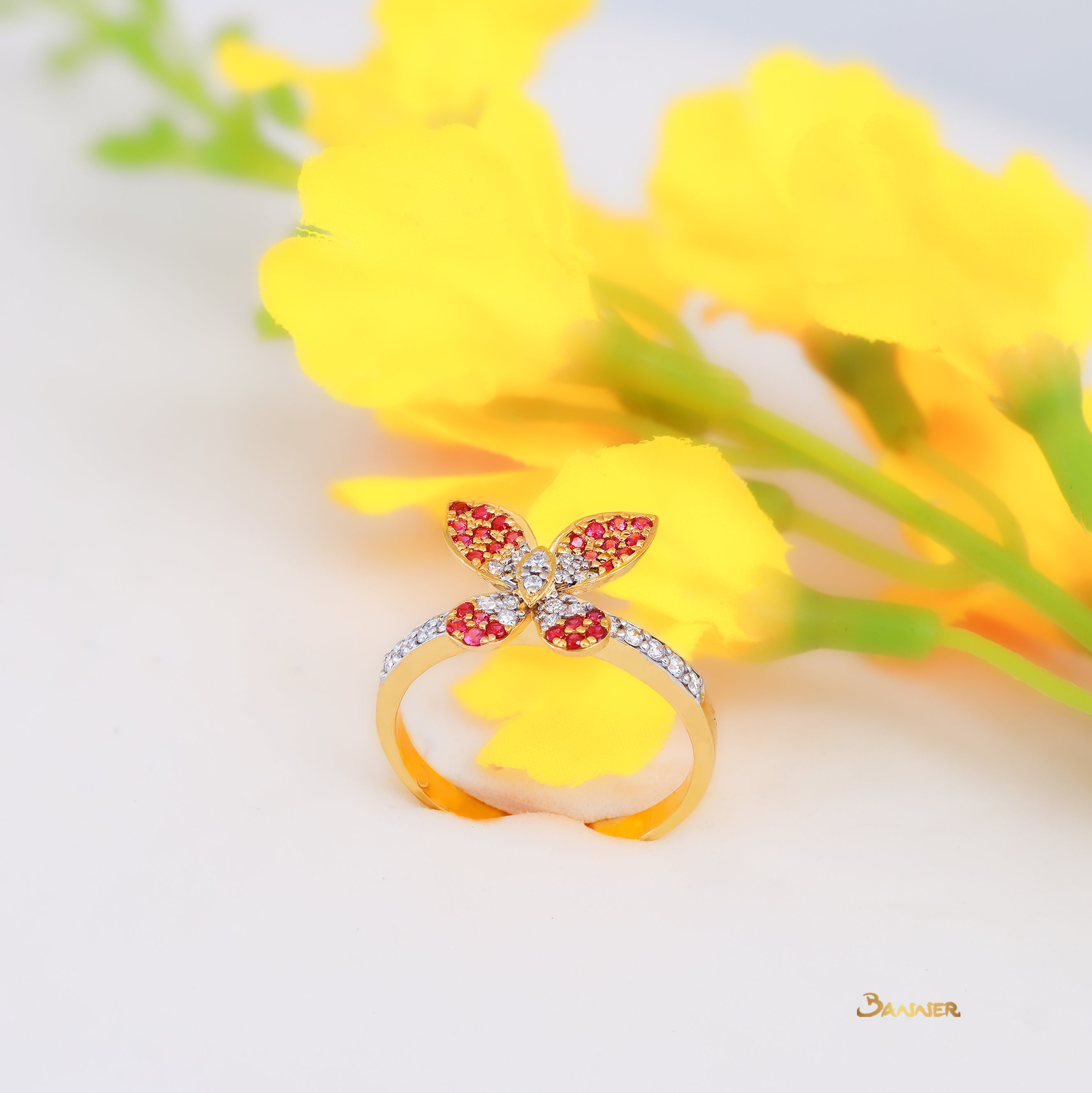 Ruby and Diamond Butterfly Ring