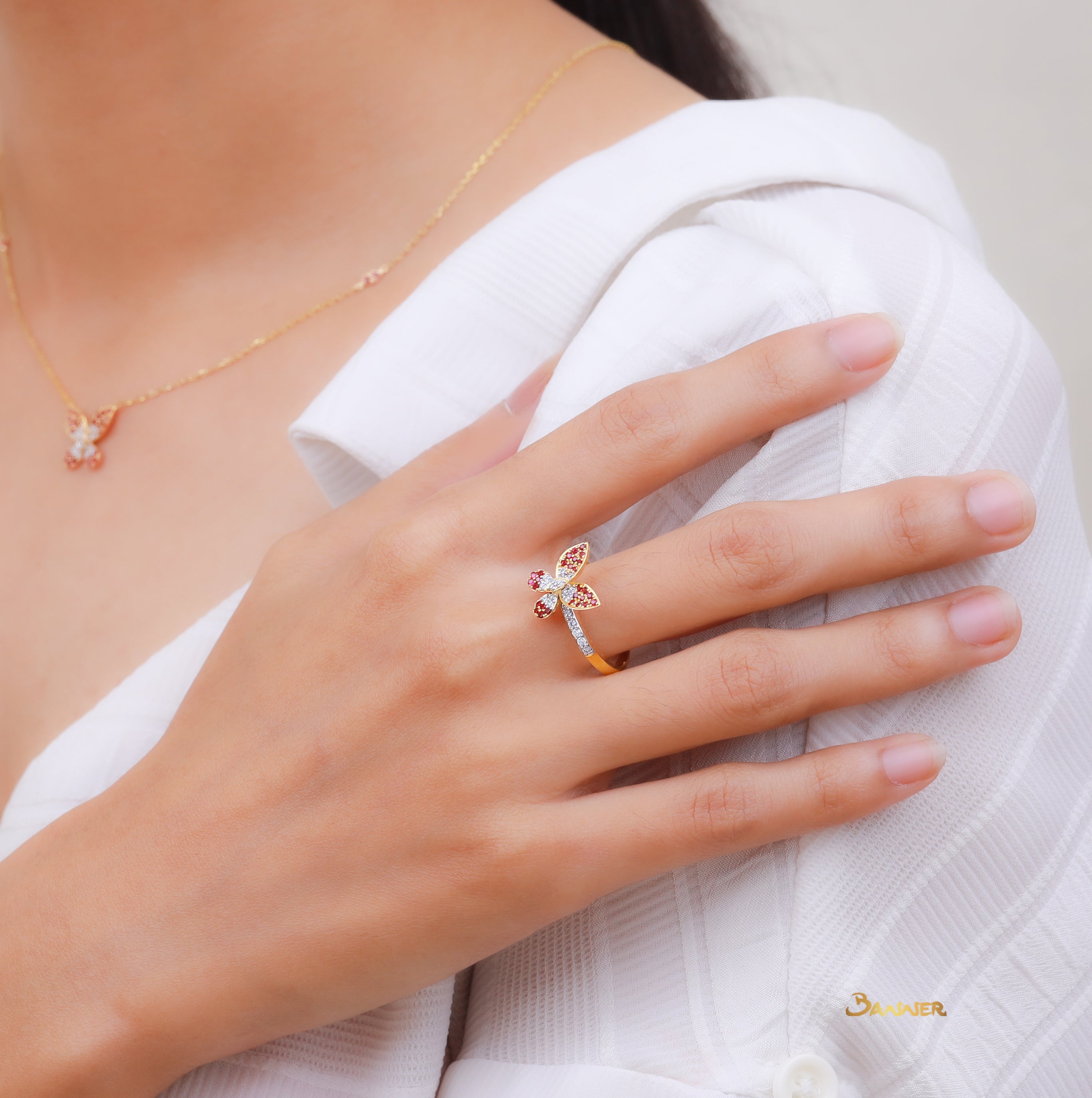 Ruby and Diamond Butterfly Ring