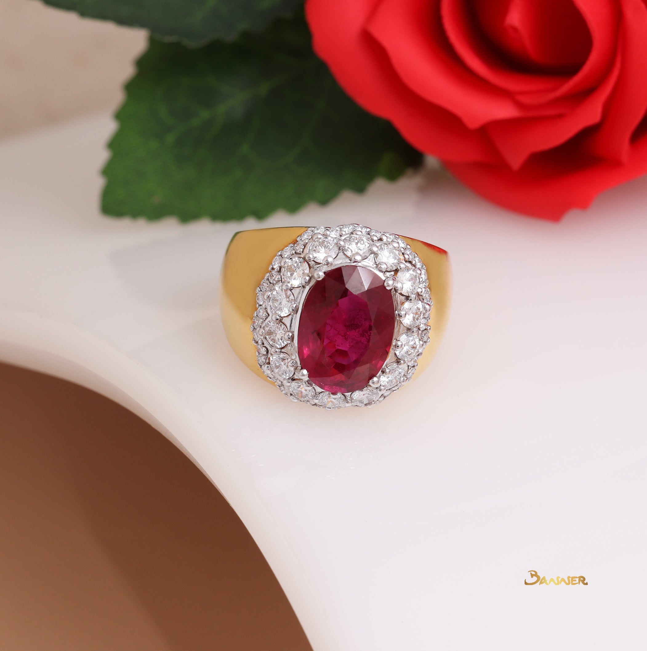 Ruby and Diamond Men Halo Ring