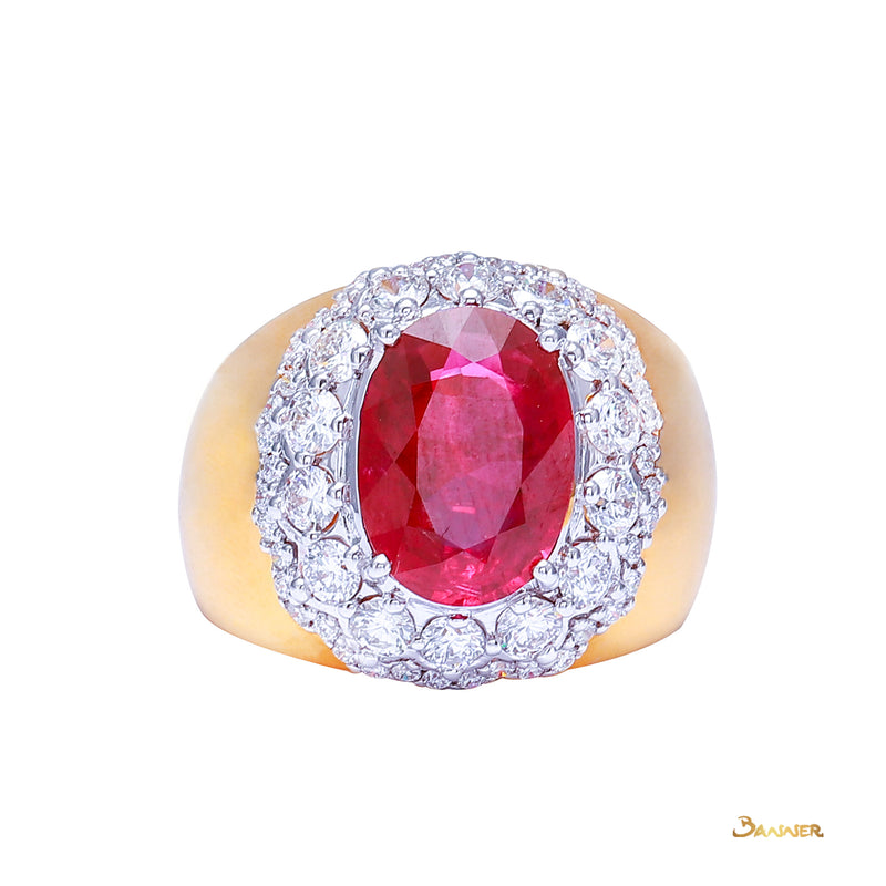 Ruby and Diamond Men Halo Ring