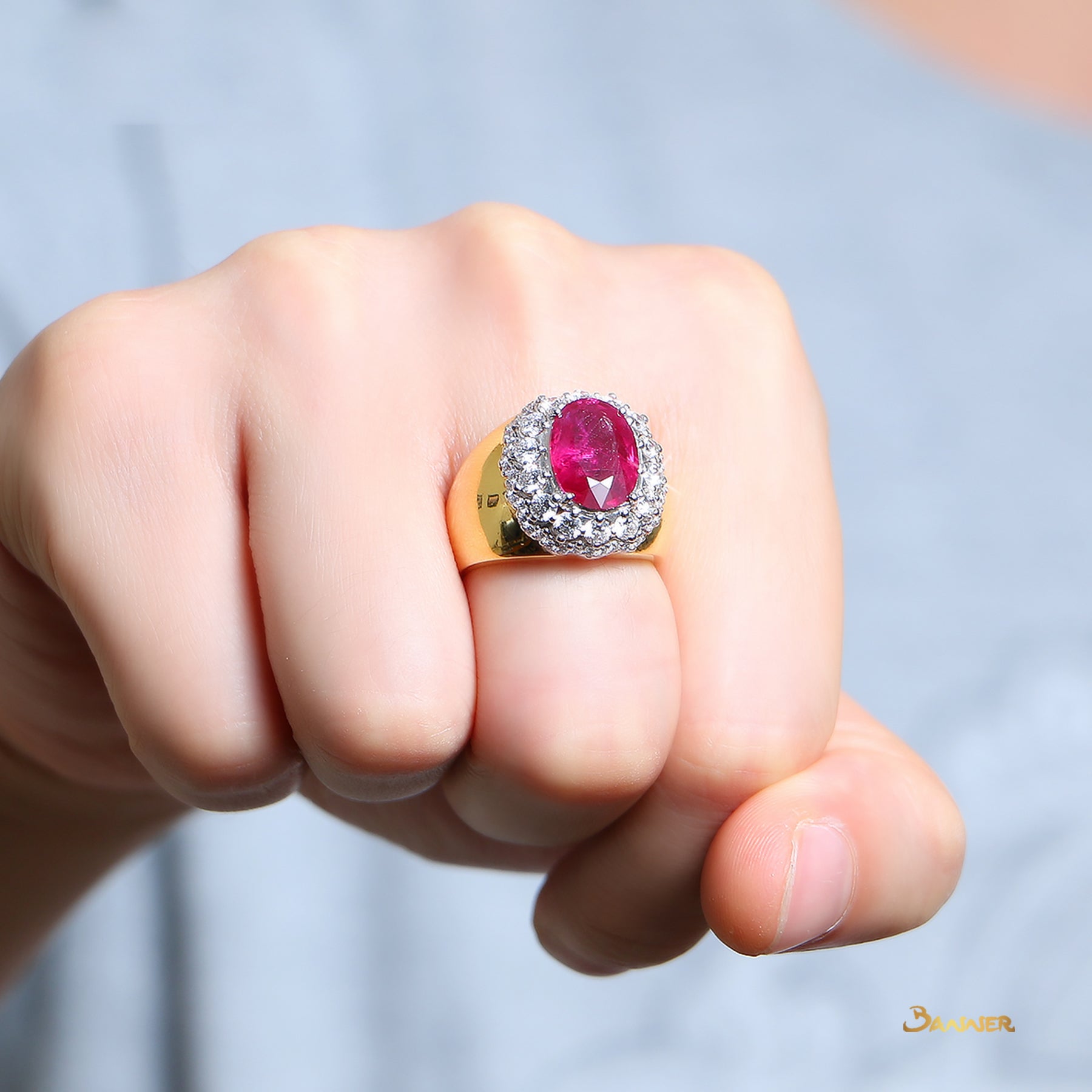 Ruby and Diamond Men Halo Ring