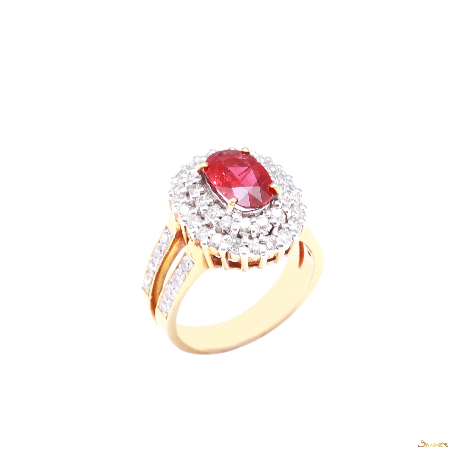 Ruby and Diamond Double Halo Ring