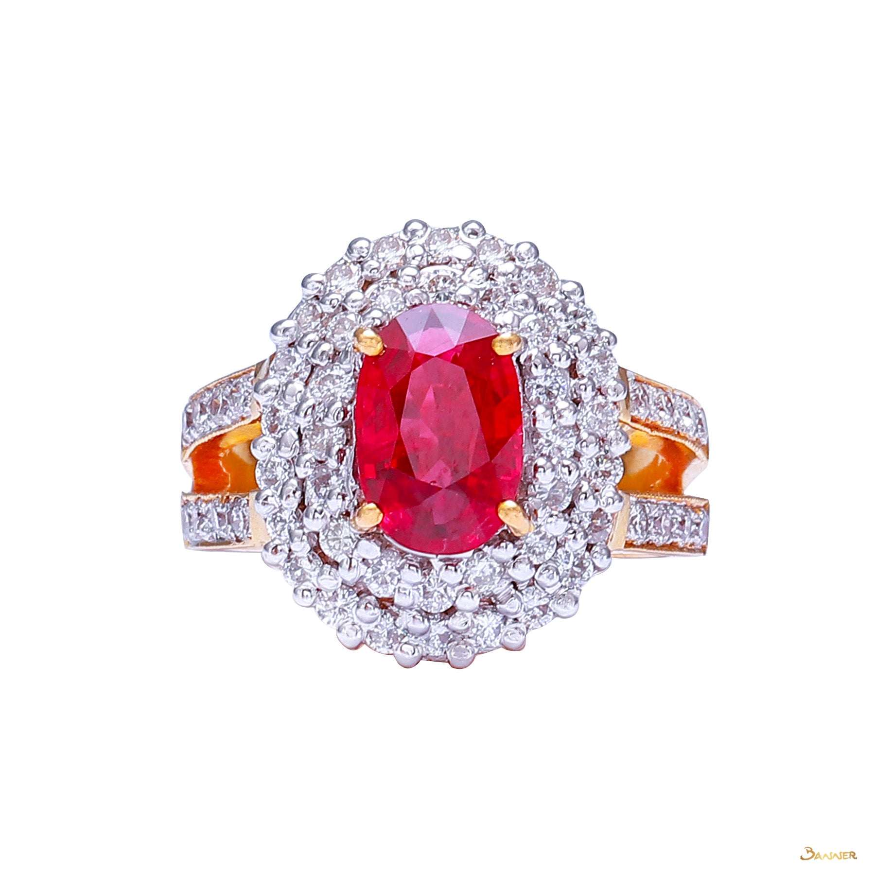 Ruby and Diamond Double Halo Ring