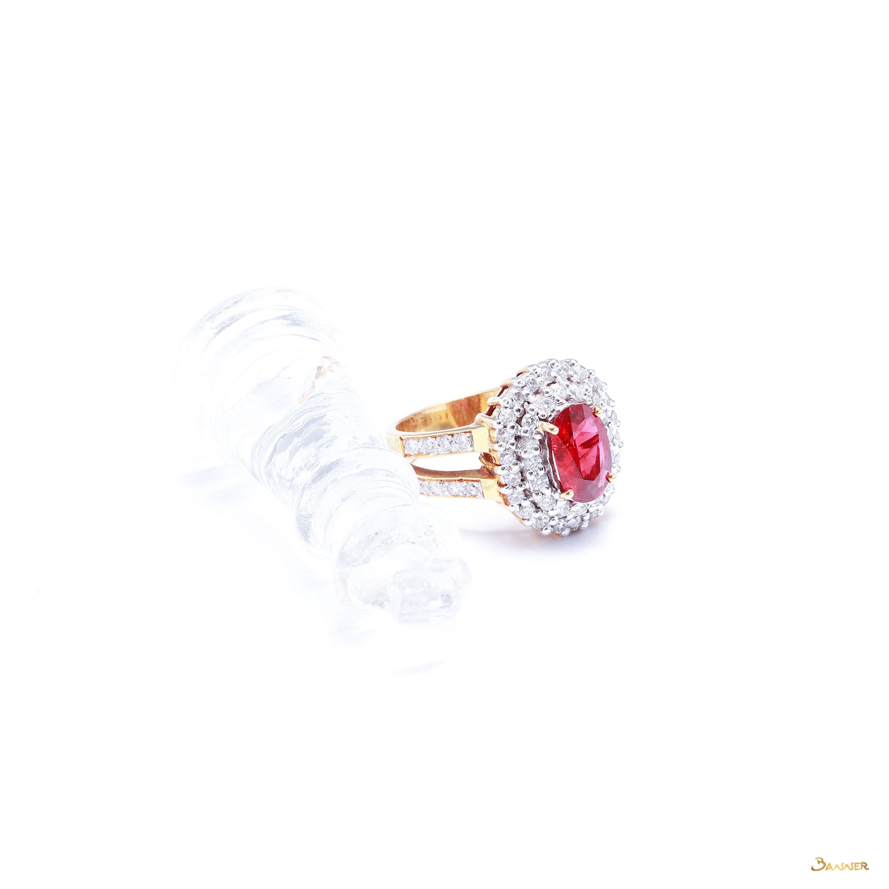 Ruby and Diamond Double Halo Ring