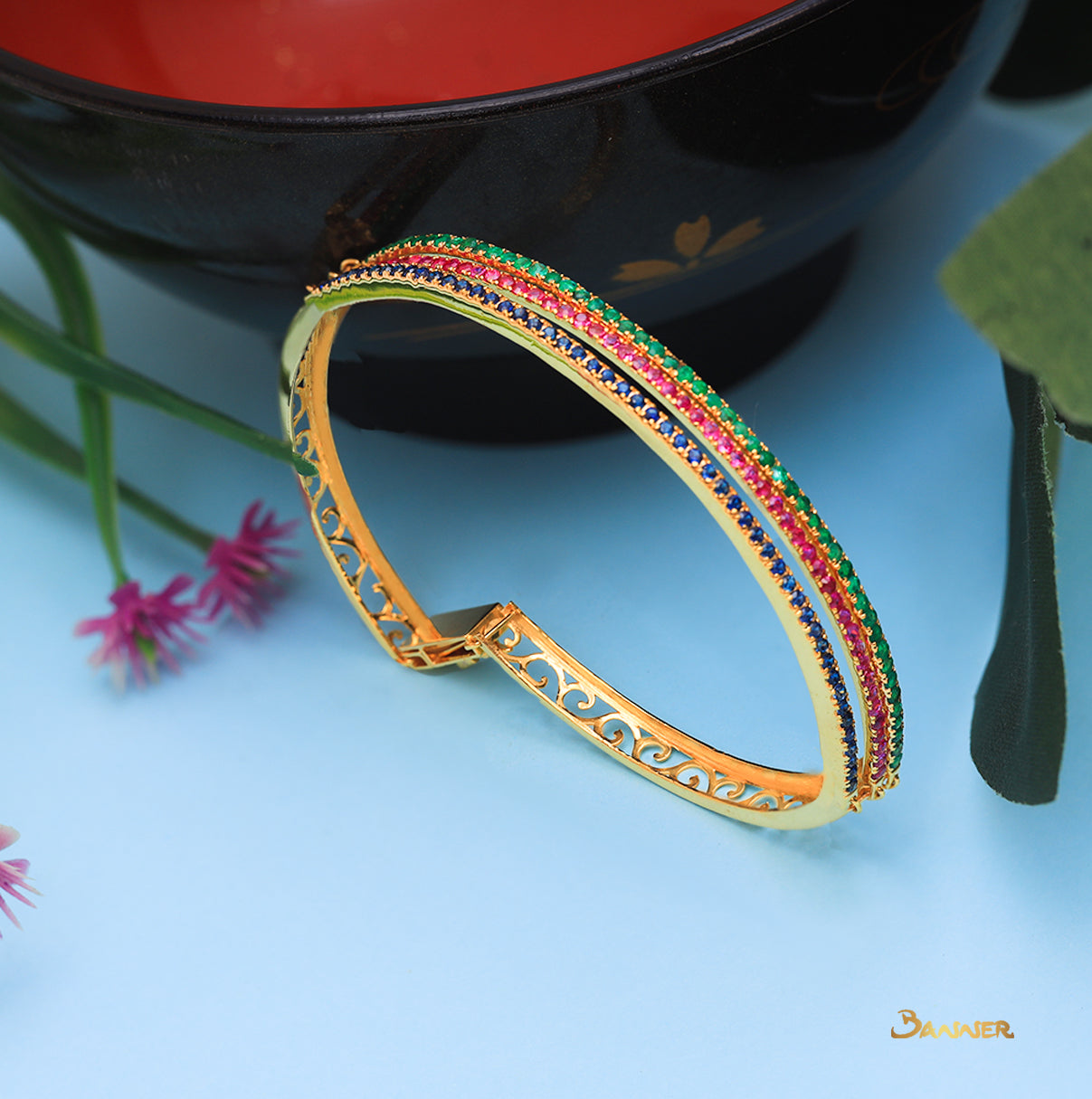 Ruby, Sapphire and Emerald Ni-Pyar-Sein Bracelet