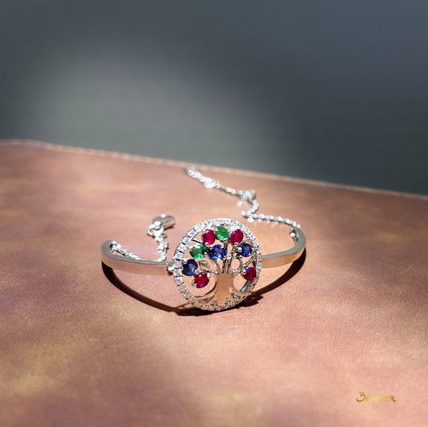 Ruby , Sapphire , Emerald and Diamond Tree of Life Bracelet