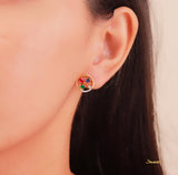 Ruby , Sapphire , Emerald and Diamond Circle Earrings
