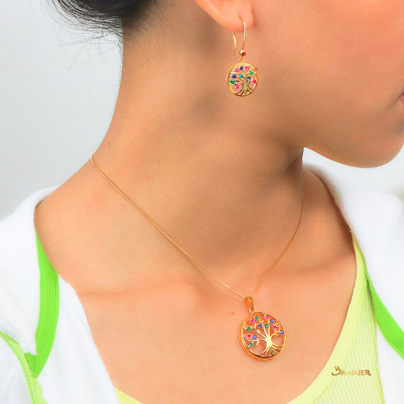 Ruby, Sapphire and Emerald Tree of Life Earrings