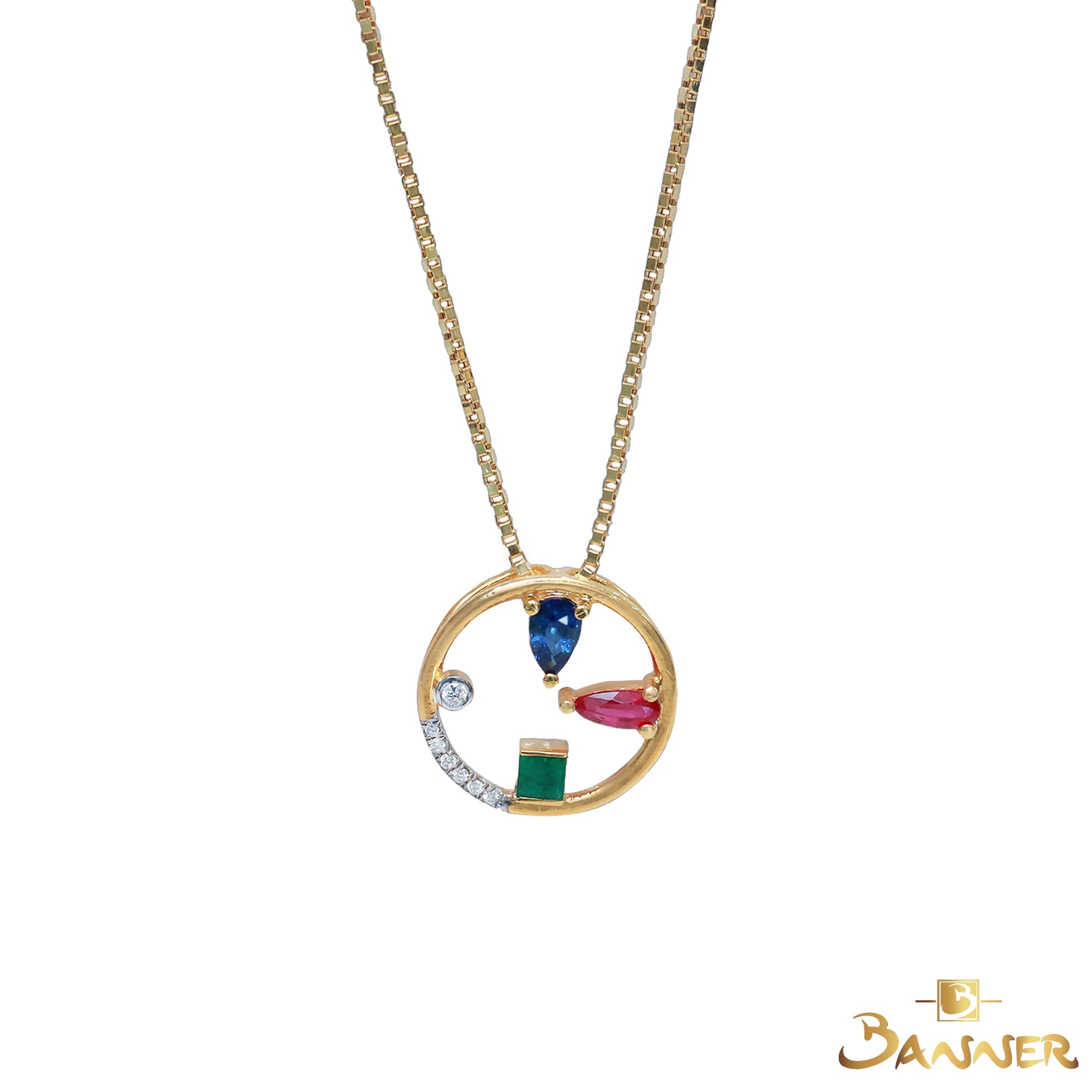 Ruby, Sapphire and Emerald Circle Pendant