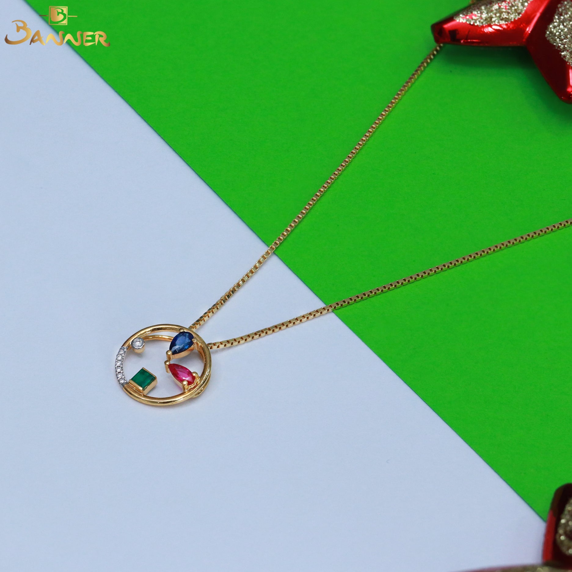 Ruby, Sapphire and Emerald Circle Pendant