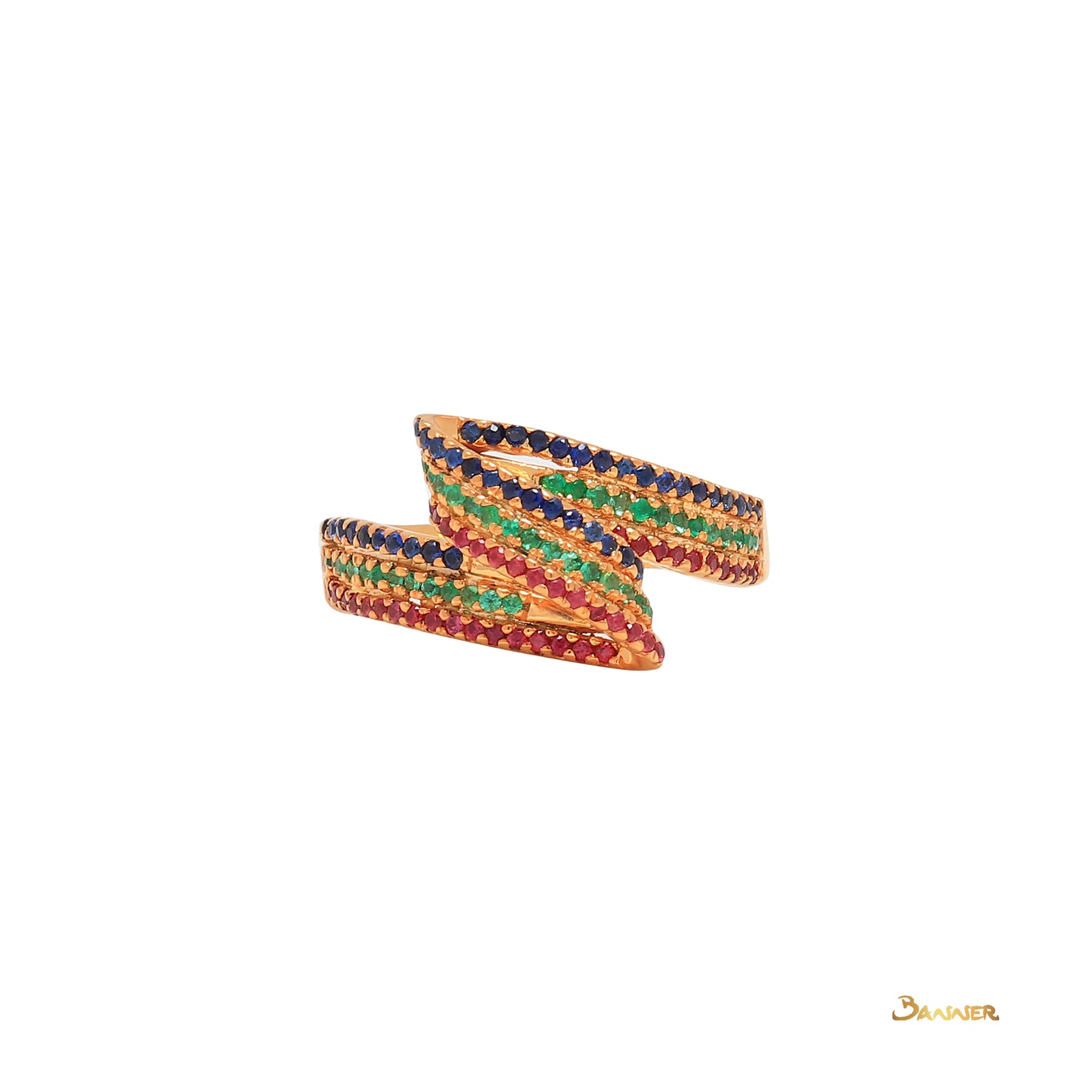 Ruby , Sapphire and Emerald Twist Ring