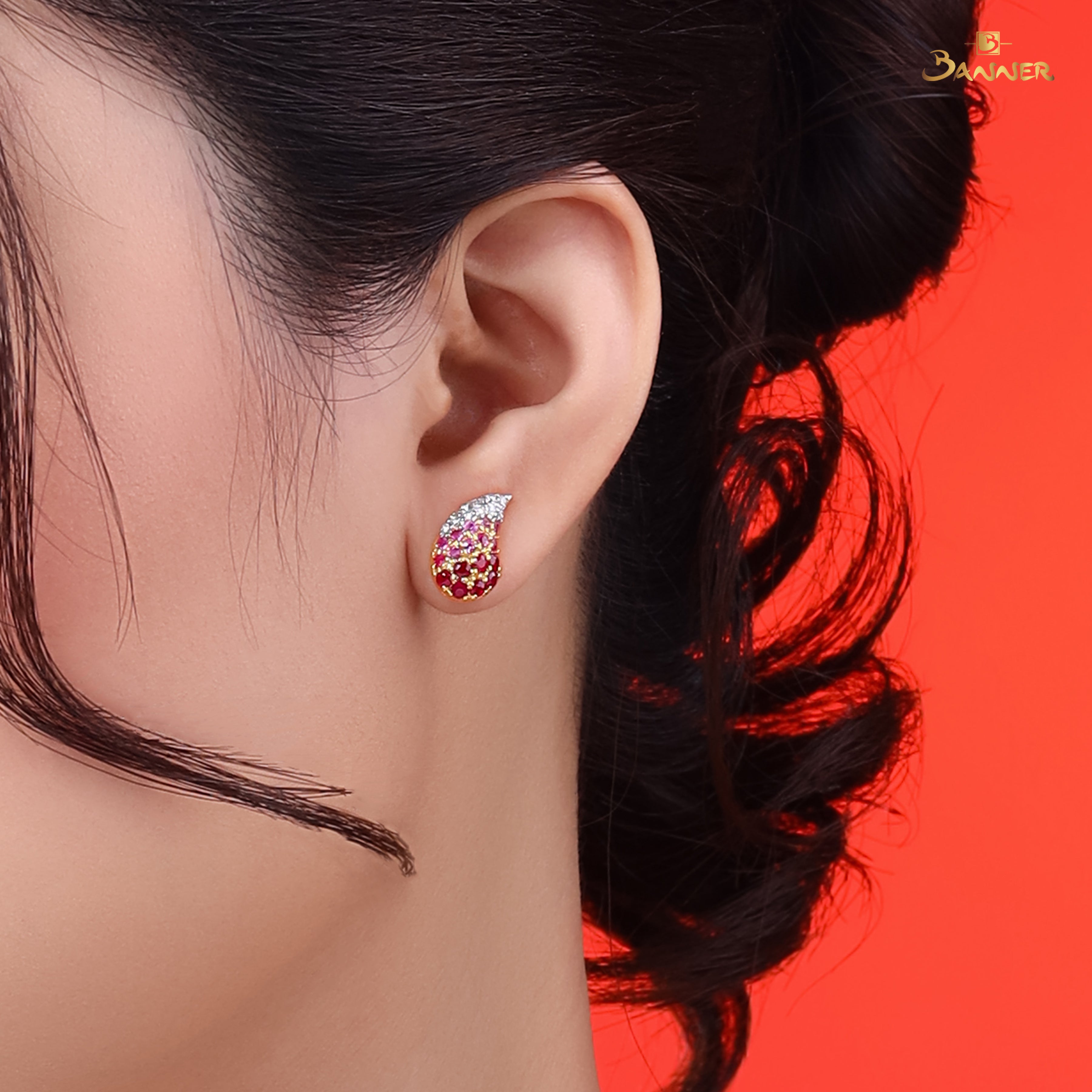 Ruby,Pink Sapphire and Diamond Drop Earrings