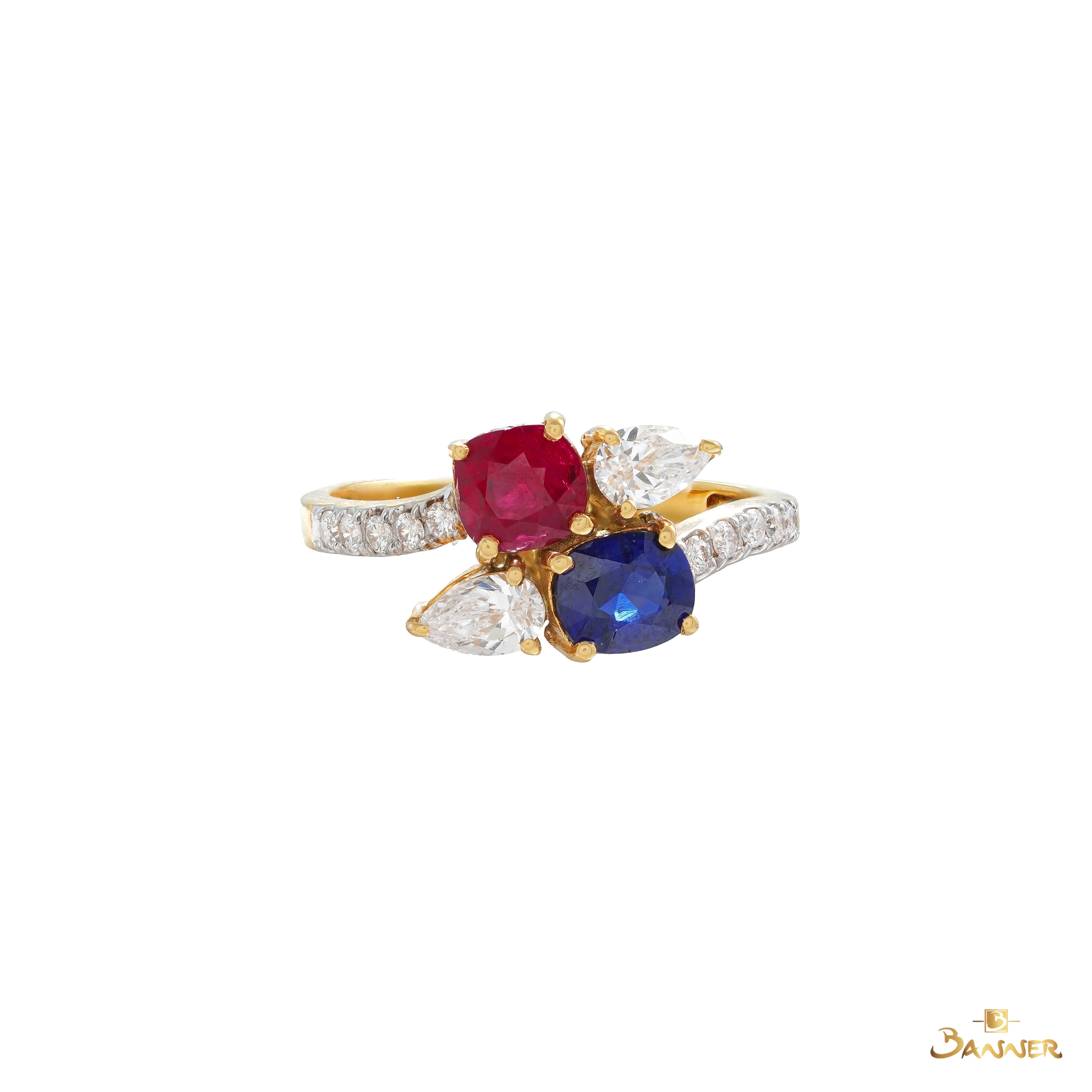 Ruby , Sapphire and Diamond Toi - Et - Moi Ring
