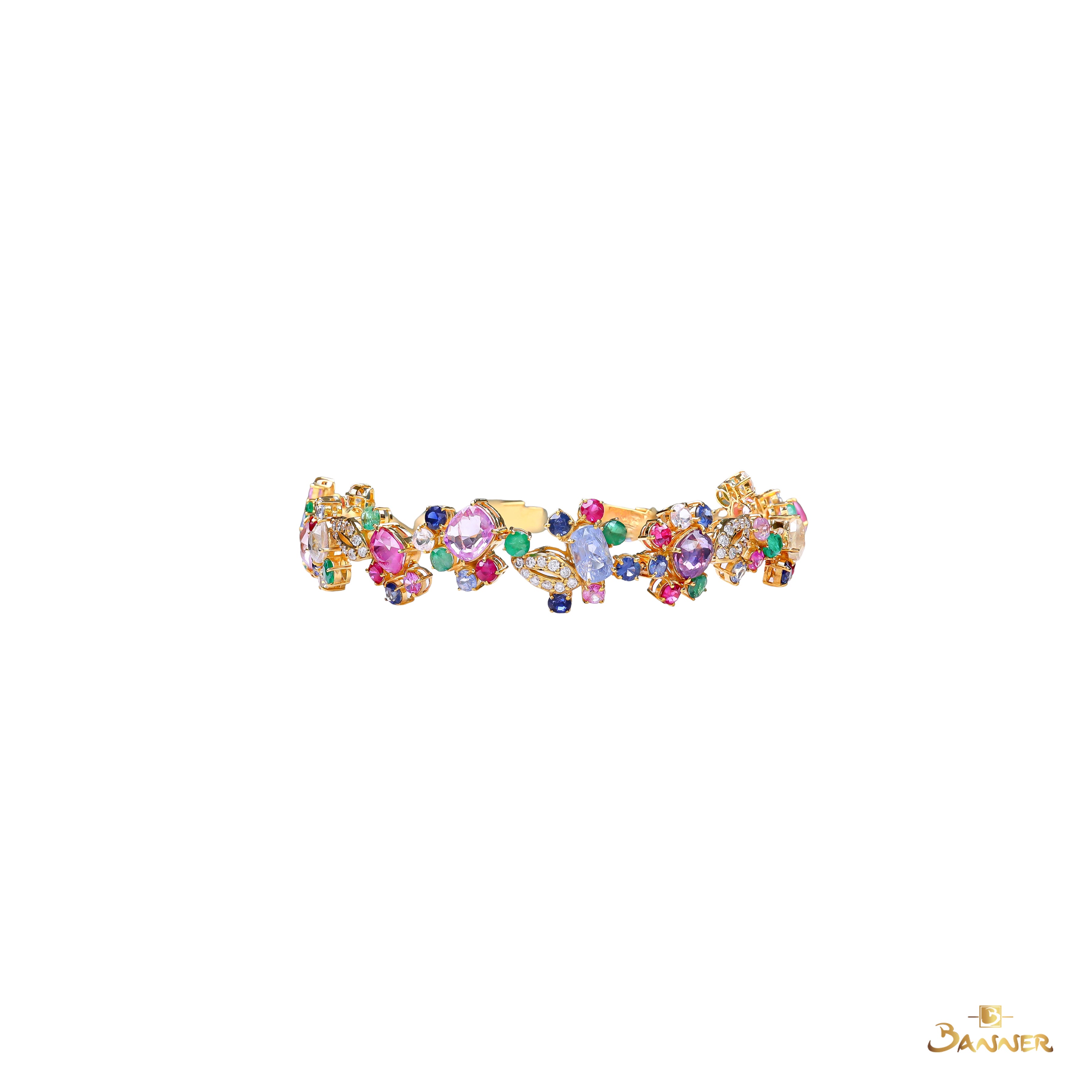 Ruby,Sapphire,Emerald,Multi-colored Sapphire and Diamond Floral Vine Bracelet