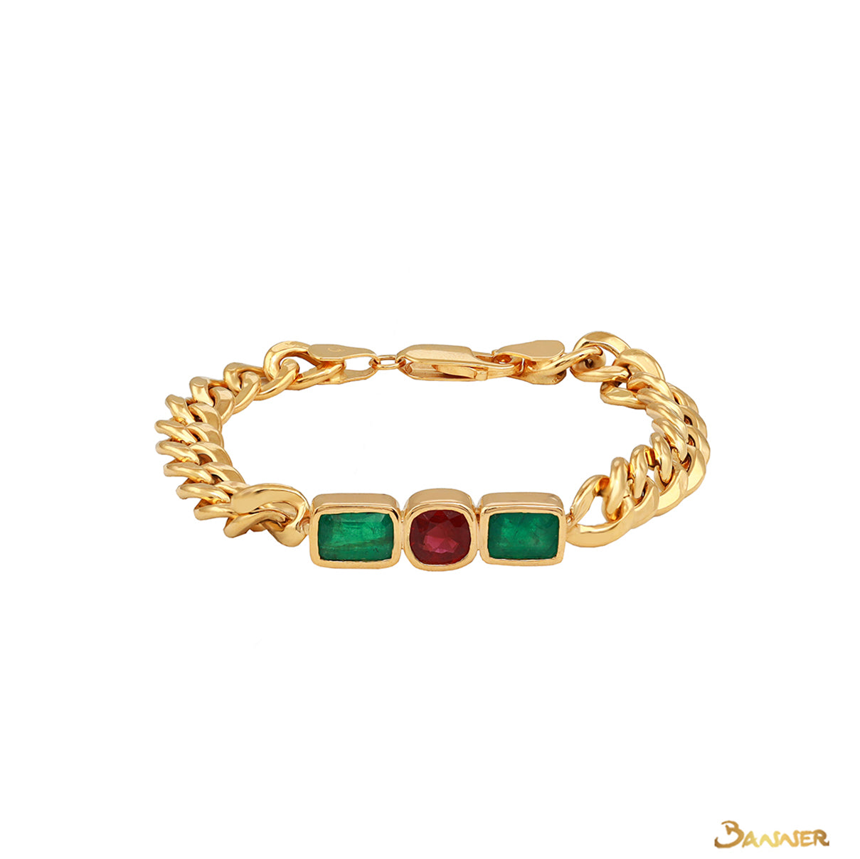 Ruby and Emerald Rambo Chain Bracelet