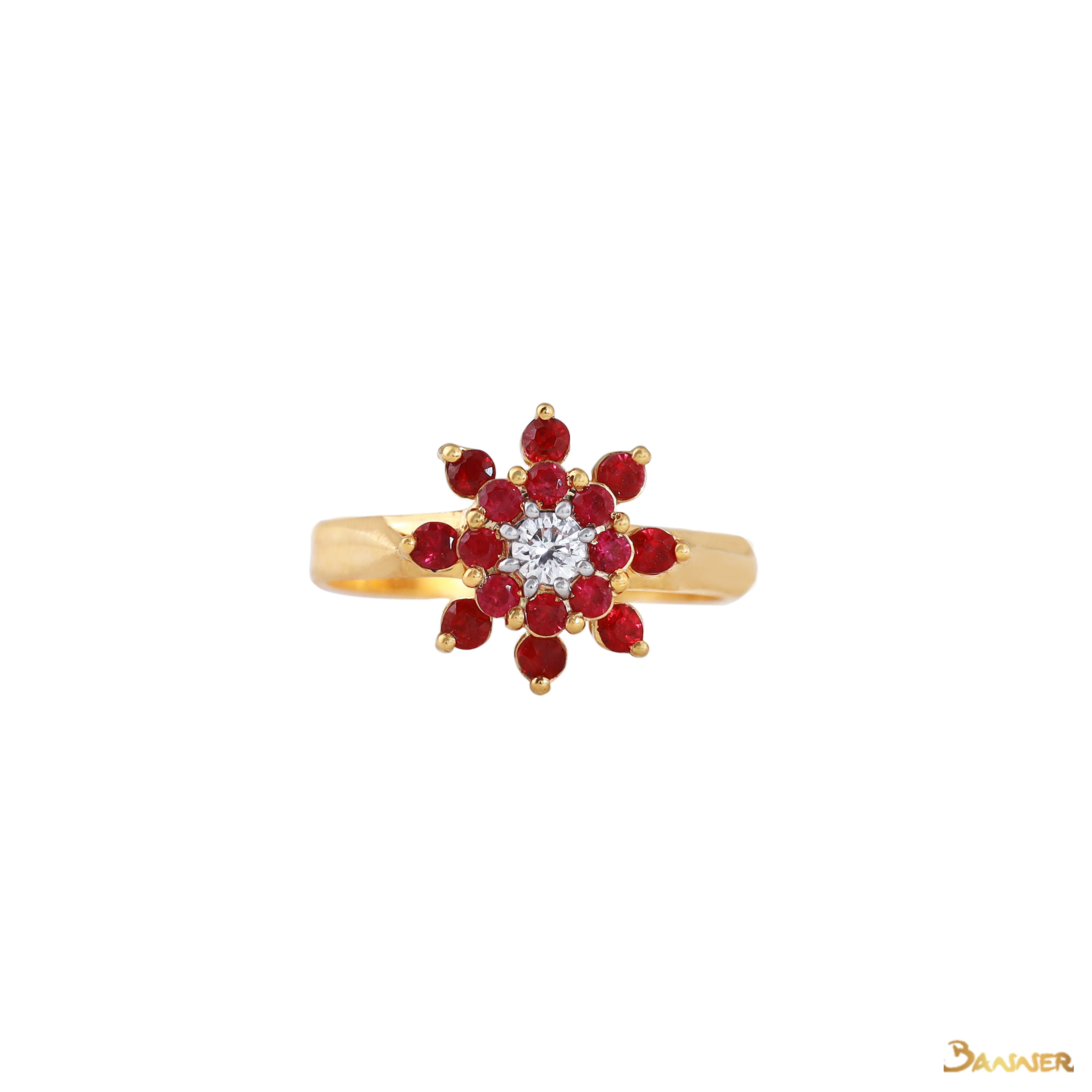 Ruby and Diamond Floral Ring