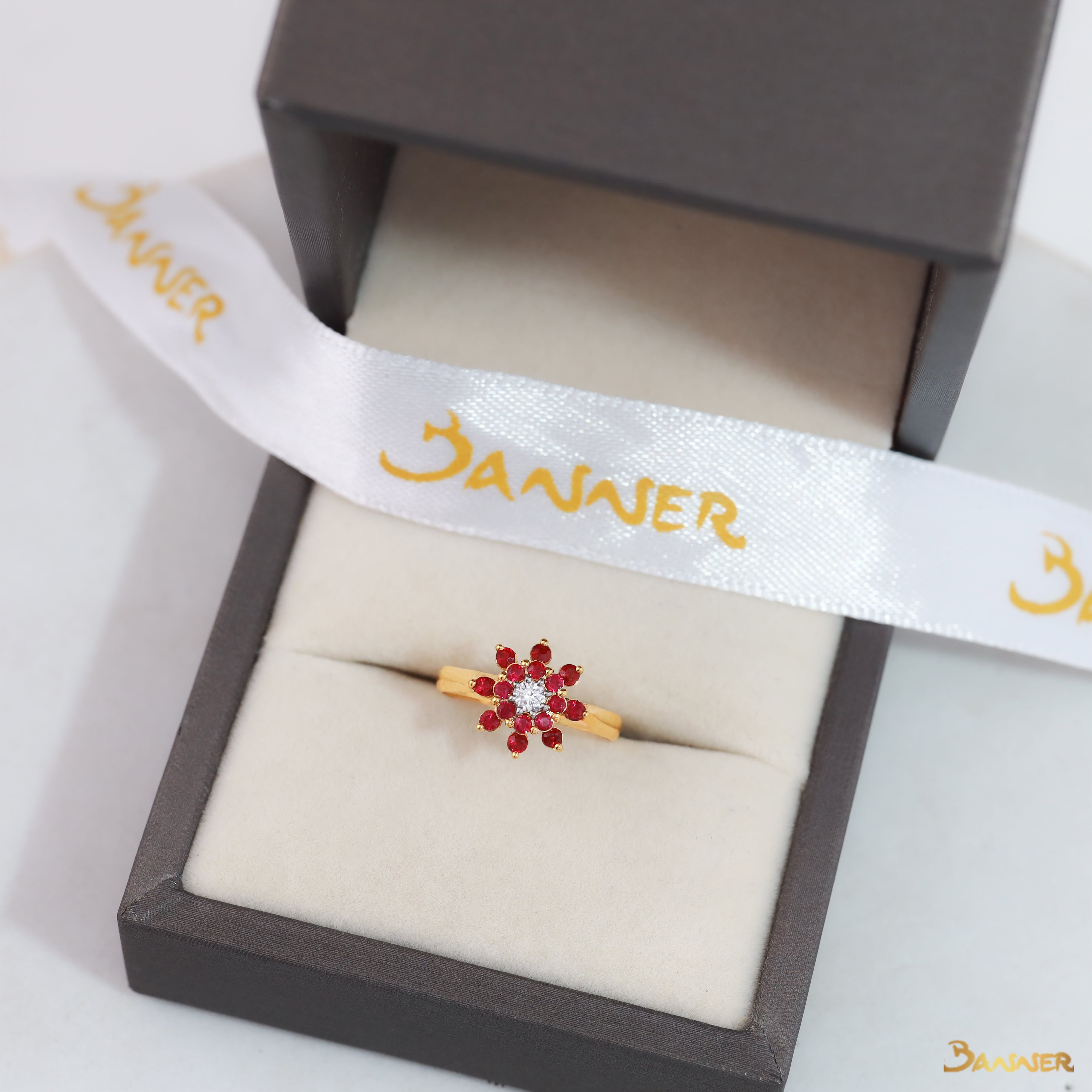 Ruby and Diamond Floral Ring