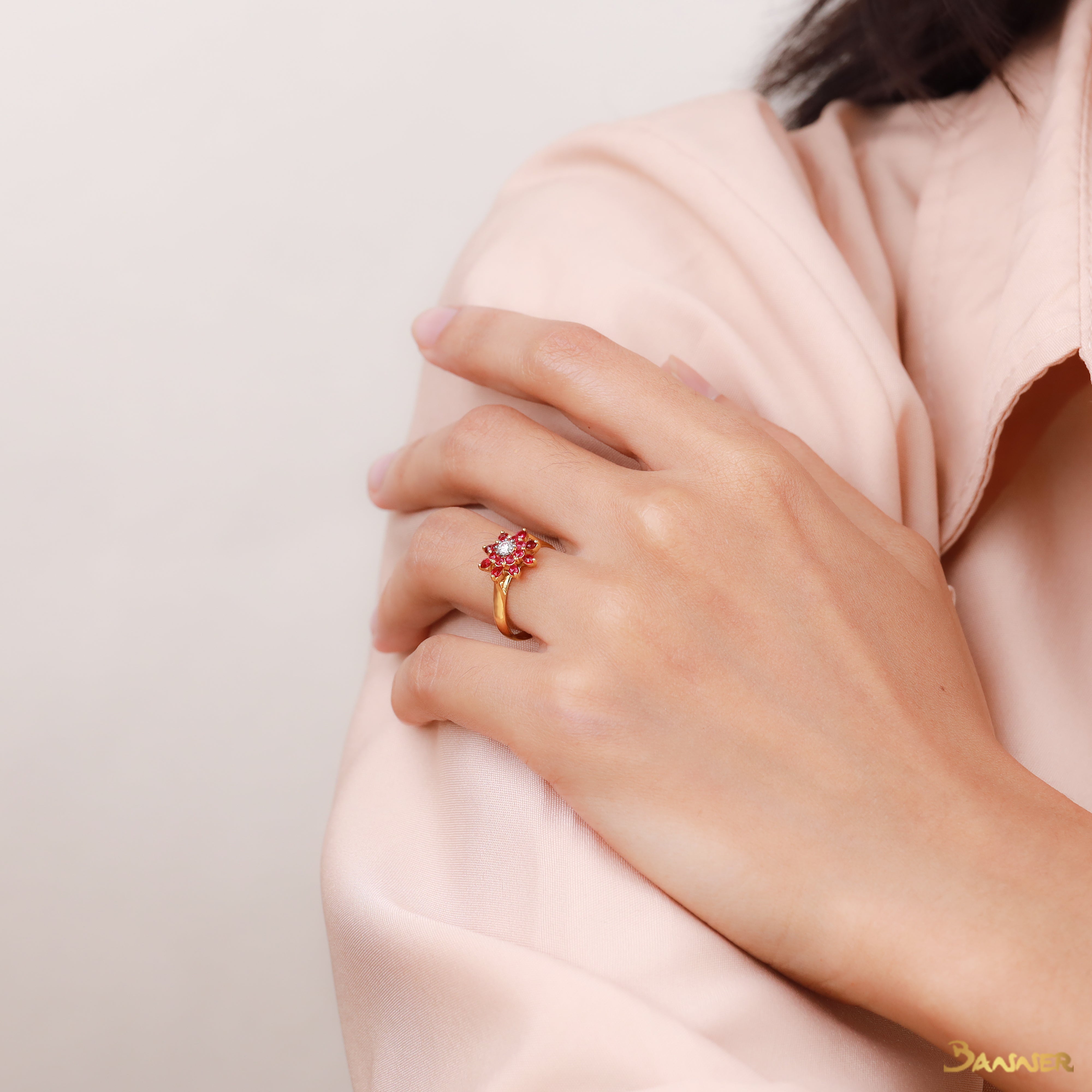 Ruby and Diamond Floral Ring