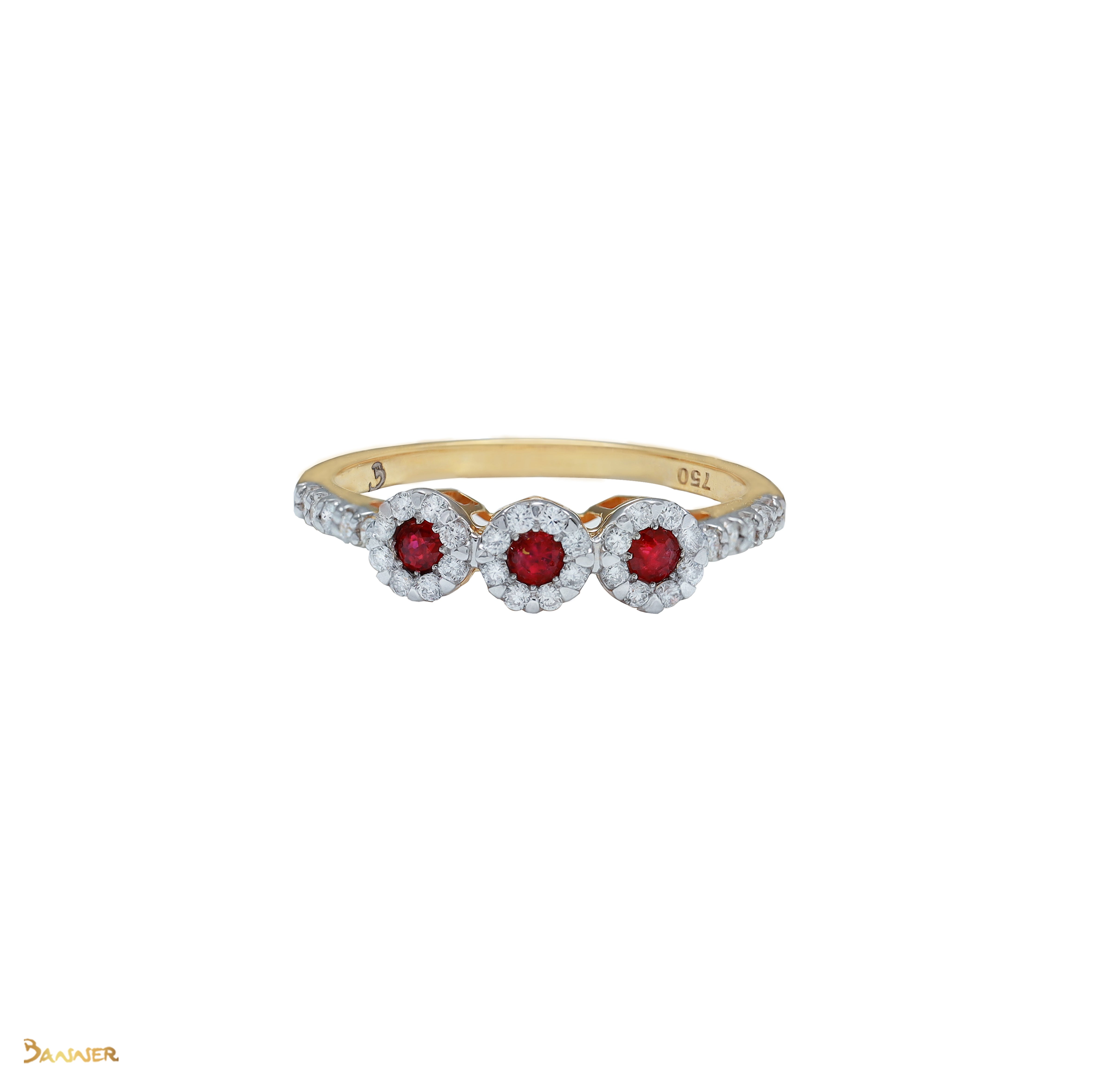 Ruby and Diamond Triple Halo Ring