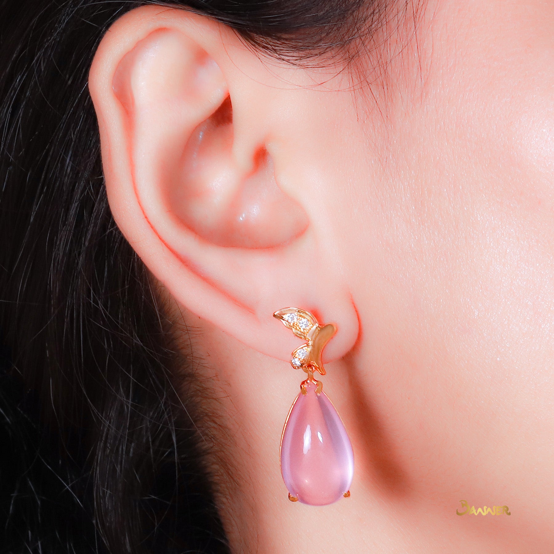 Rose Quartz and Diamond Butterfly Earrings