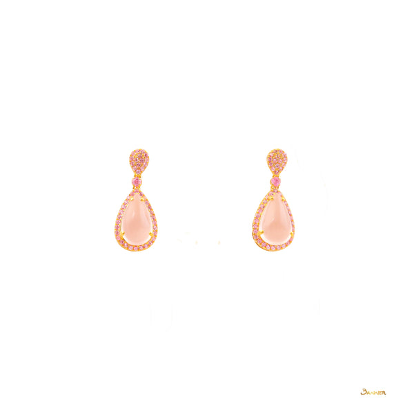 Drop-shaped Rose Quartz and Pink Sapphire Earrings