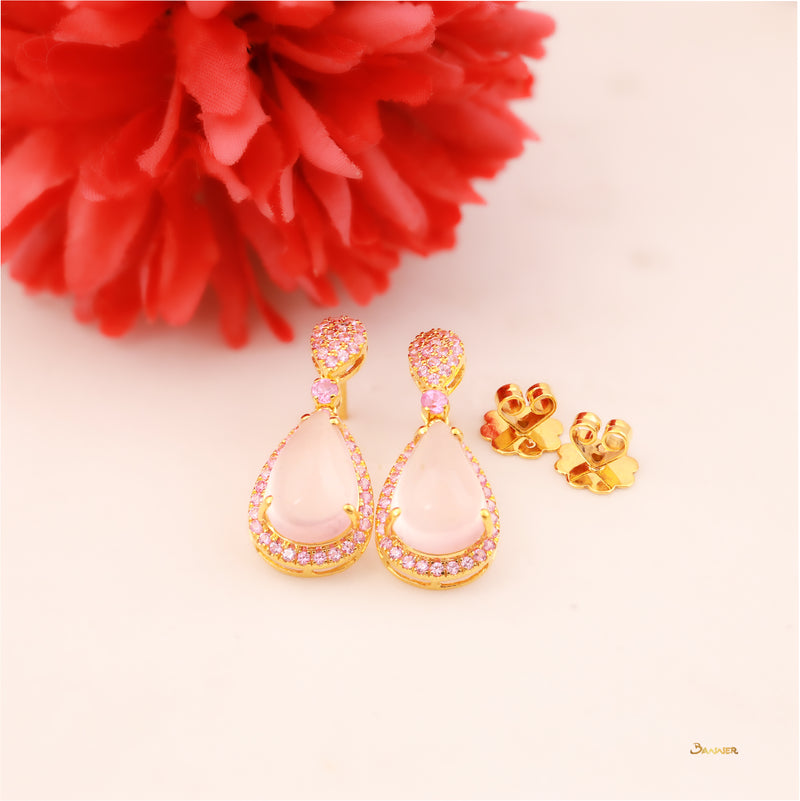 Drop-shaped Rose Quartz and Pink Sapphire Earrings