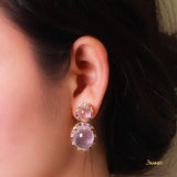 Rose Quartz and Multi-Colored Sapphire Halo Earrings