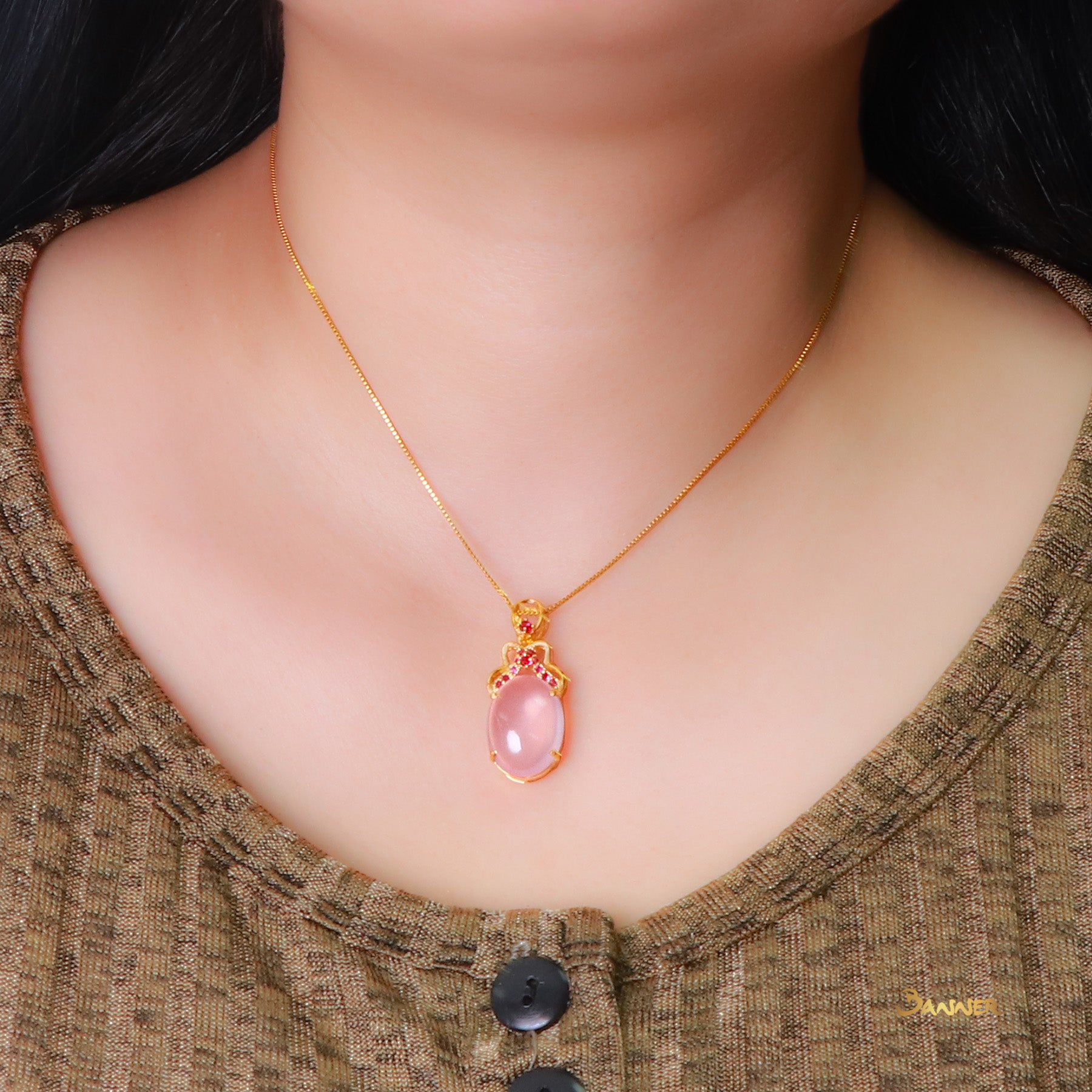 Rose Quartz and Ruby Pendant