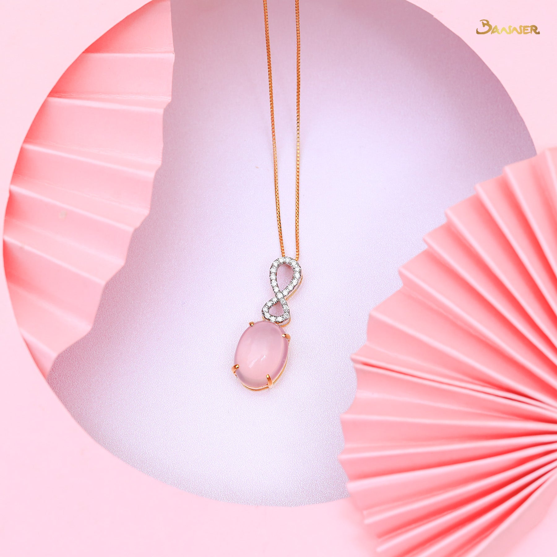 Rose Quartz and Diamond Infinity Pendant