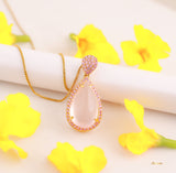 Drop-shaped Rose Quartz and Pink Sapphire Pendant