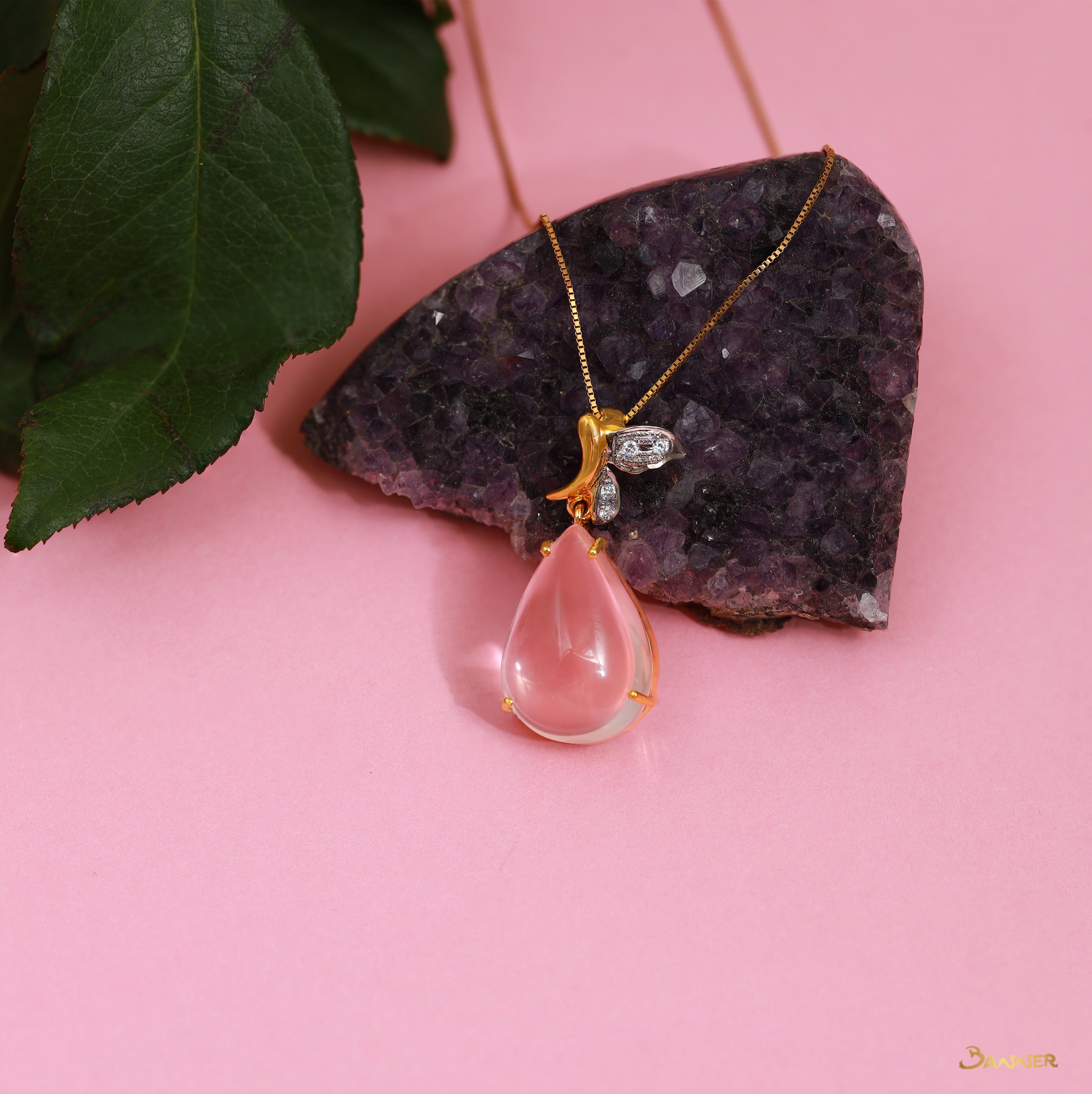 Rose Quartz and Diamond Butterfly Pendant